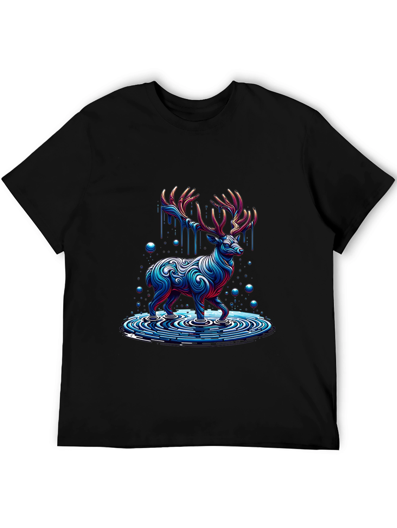 Abstract Deer Graphic Print Black T-Shirt
