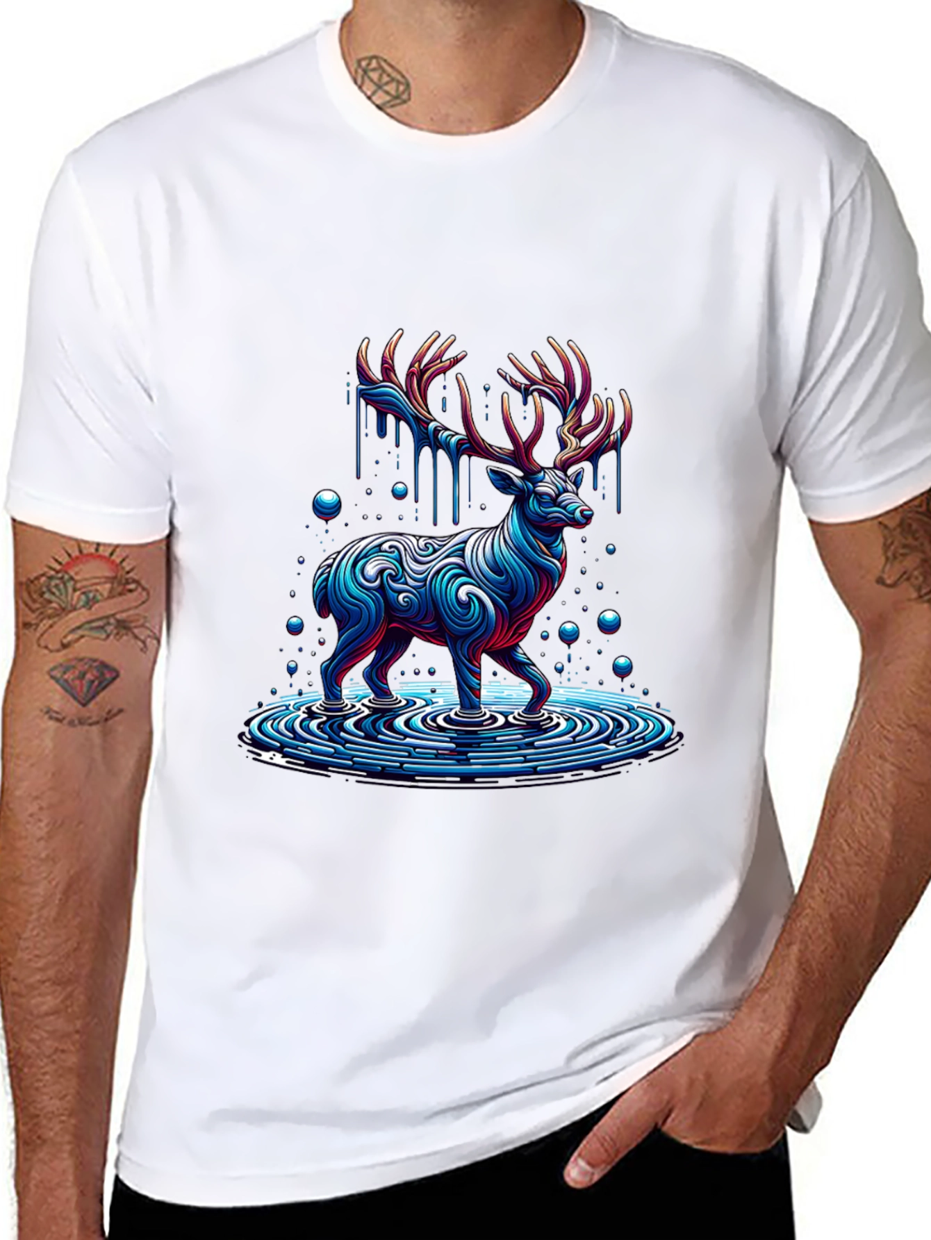 Abstract Deer Graphic Print Black T-Shirt