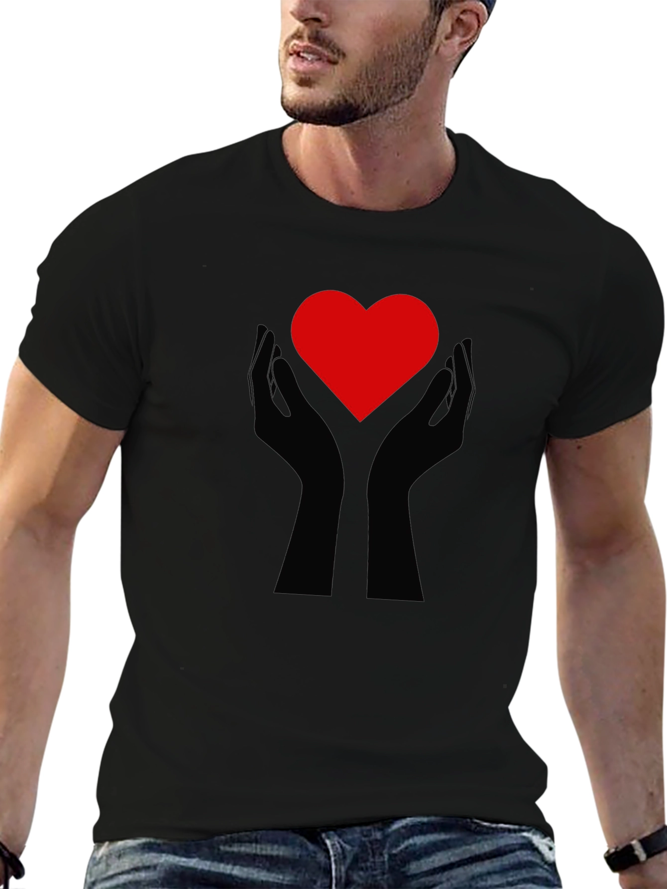 Heart Hands Graphic Tee - Black Cotton Comfort