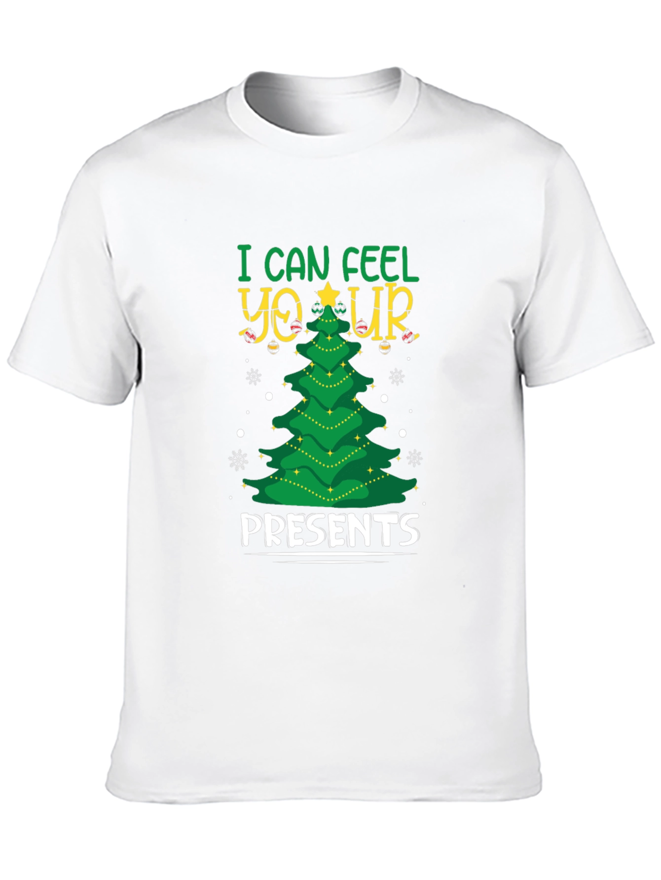 I Can Feel Your Presents Christmas Tree Black T-Shirt