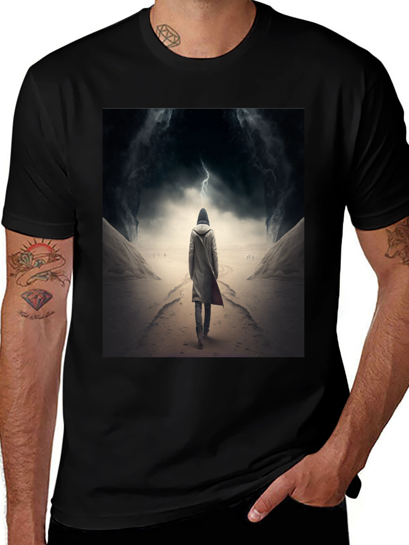 Hooded Figure Lightning Black T-Shirt