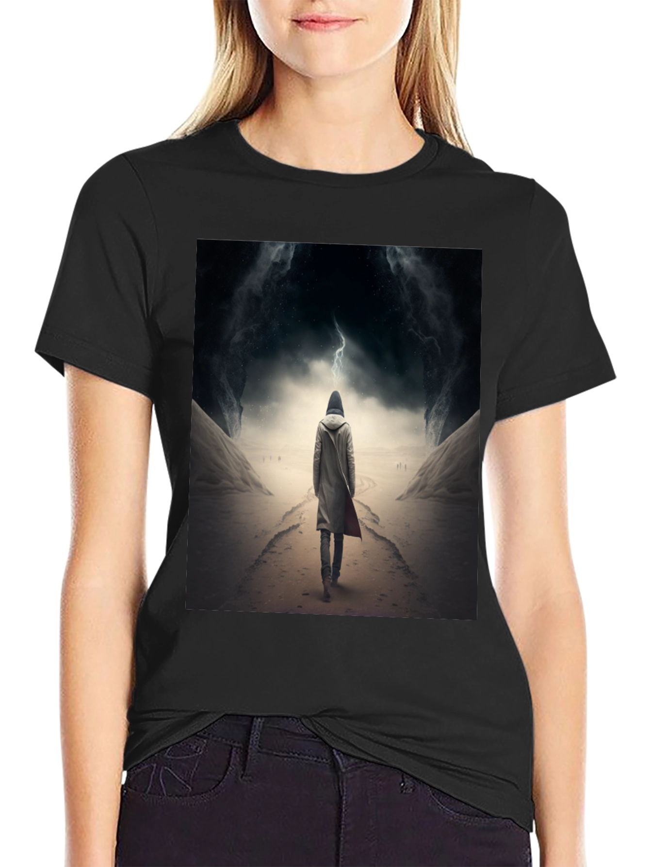 Hooded Figure Lightning Black T-Shirt