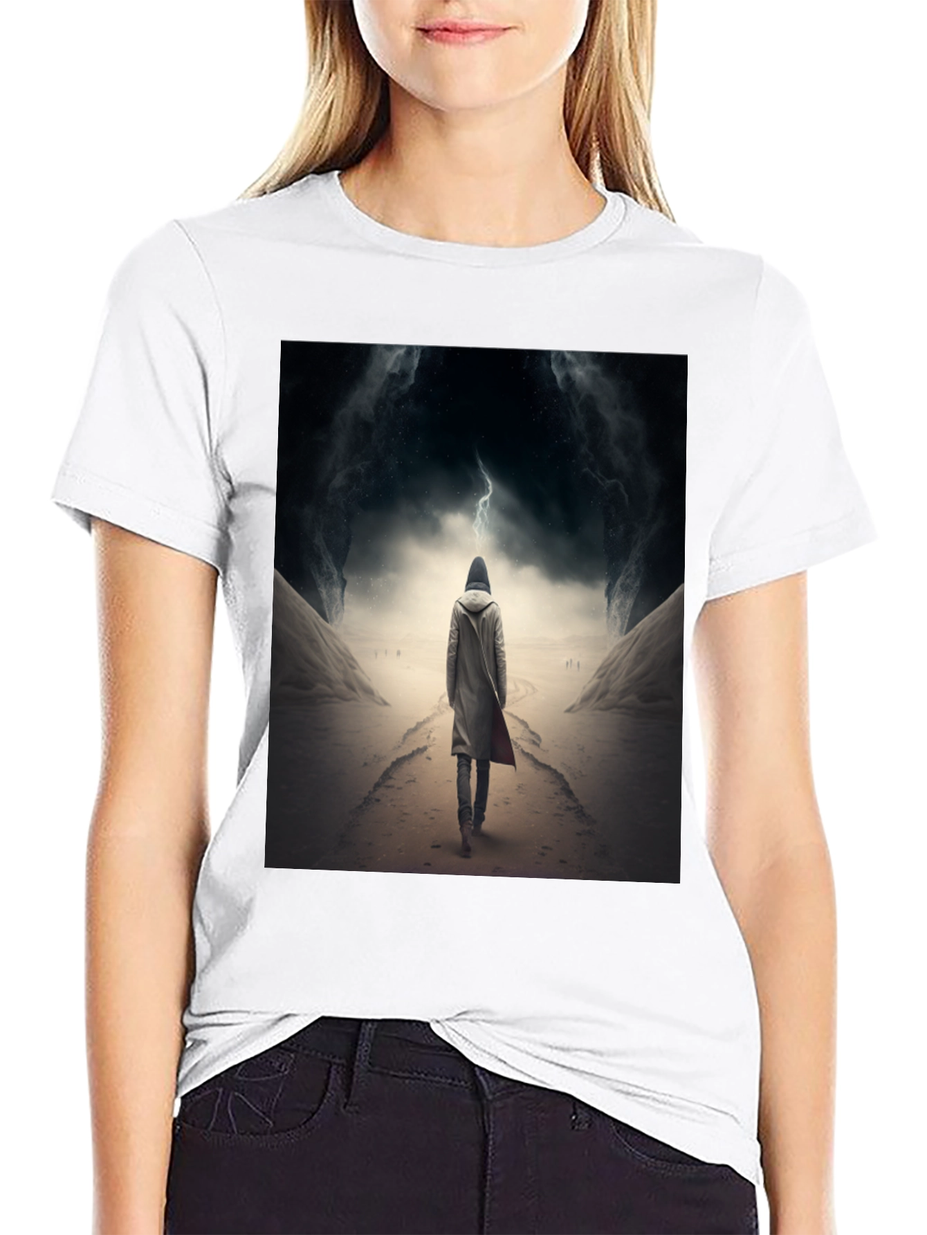 Hooded Figure Lightning Black T-Shirt