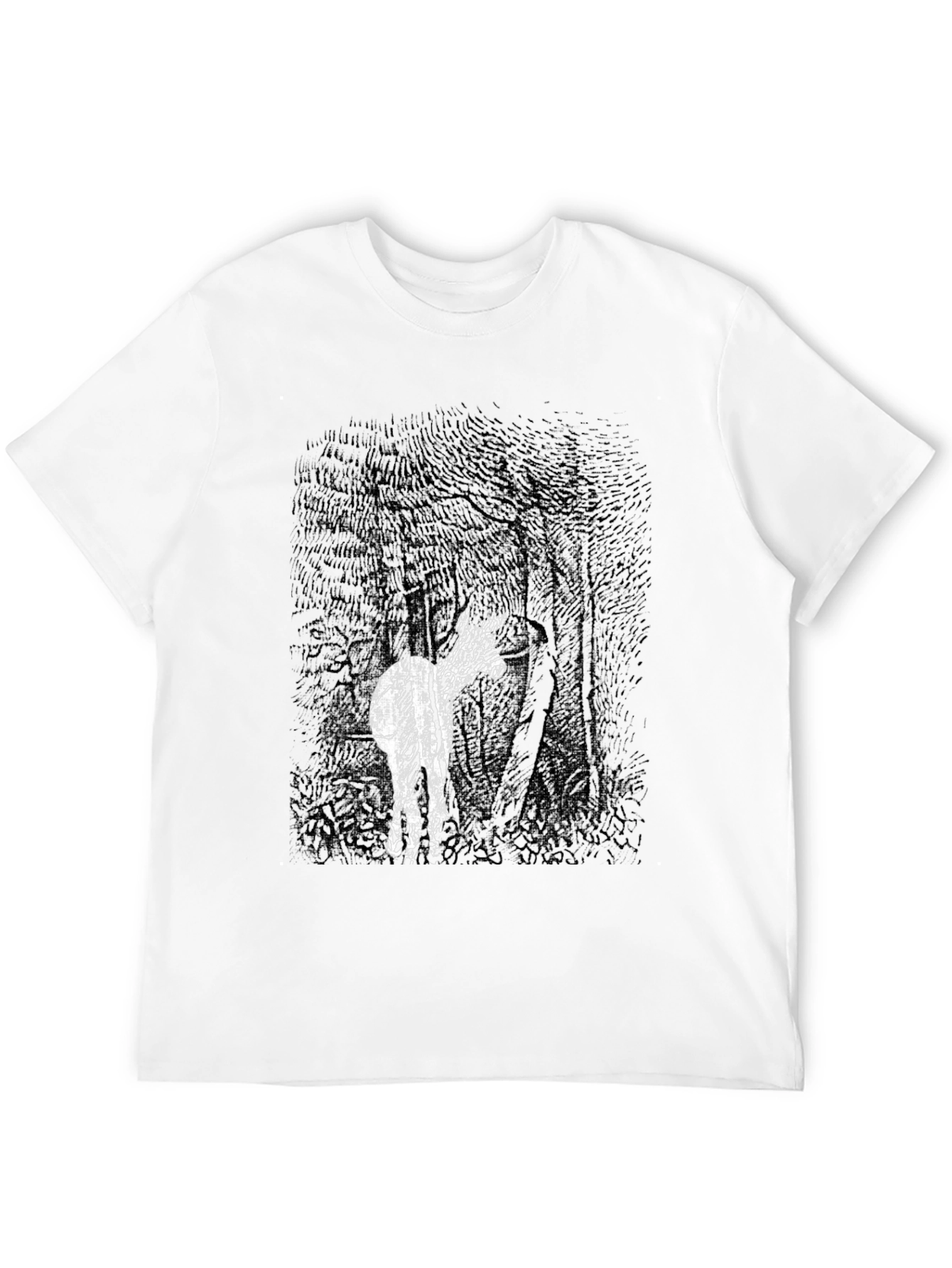 Abstract Deer in Woods Graphic Tee - Black