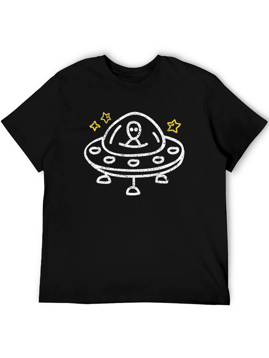 Alien Spaceship Graphic Tee - Black Cotton T-Shirt
