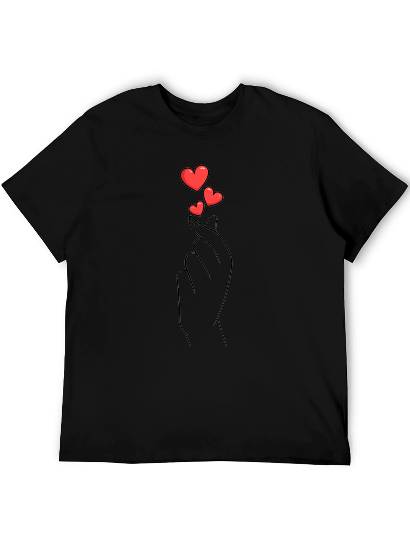 Heart Finger Love Gesture Graphic Black Tee