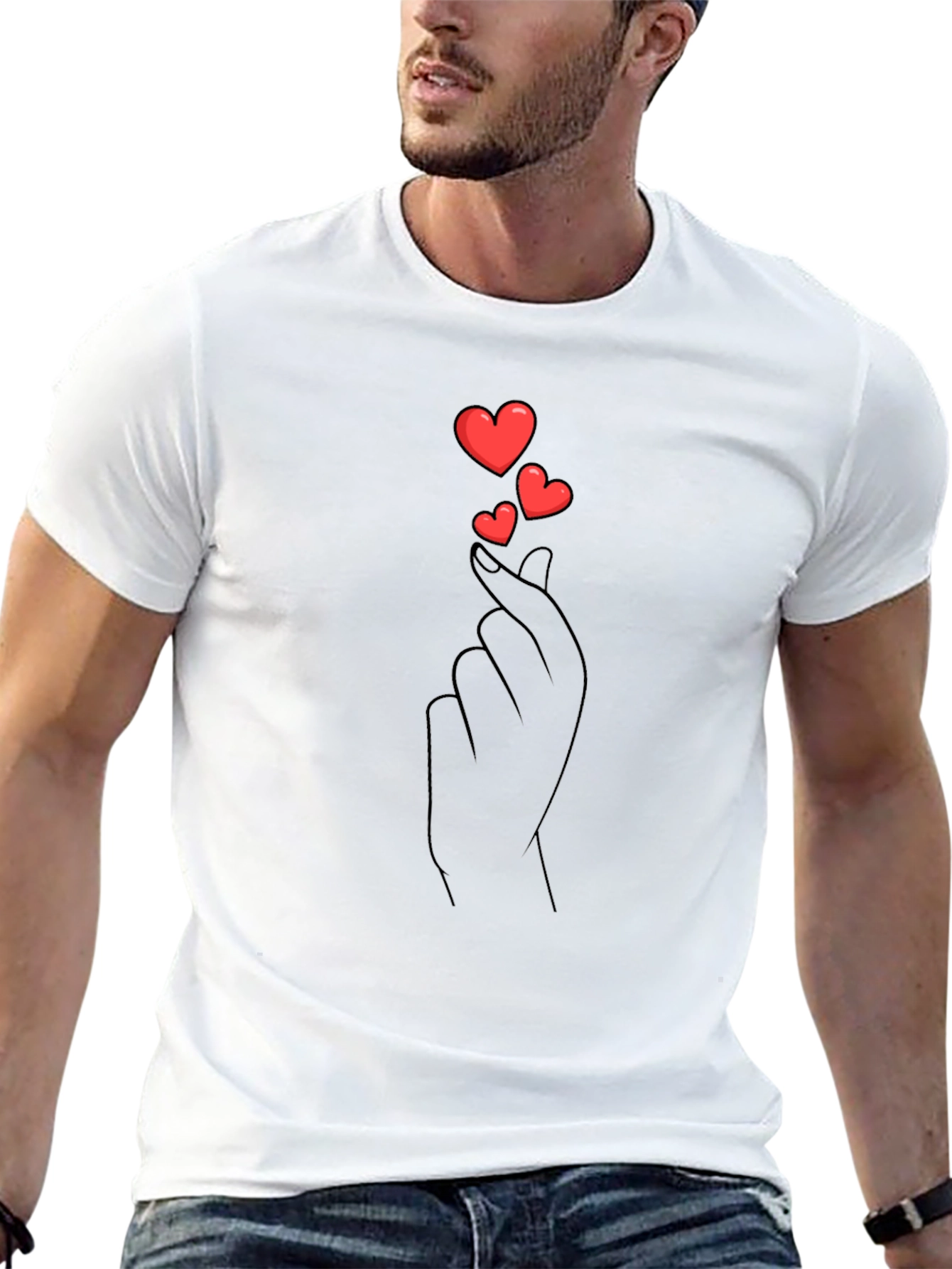 Heart Finger Love Gesture Graphic Black Tee
