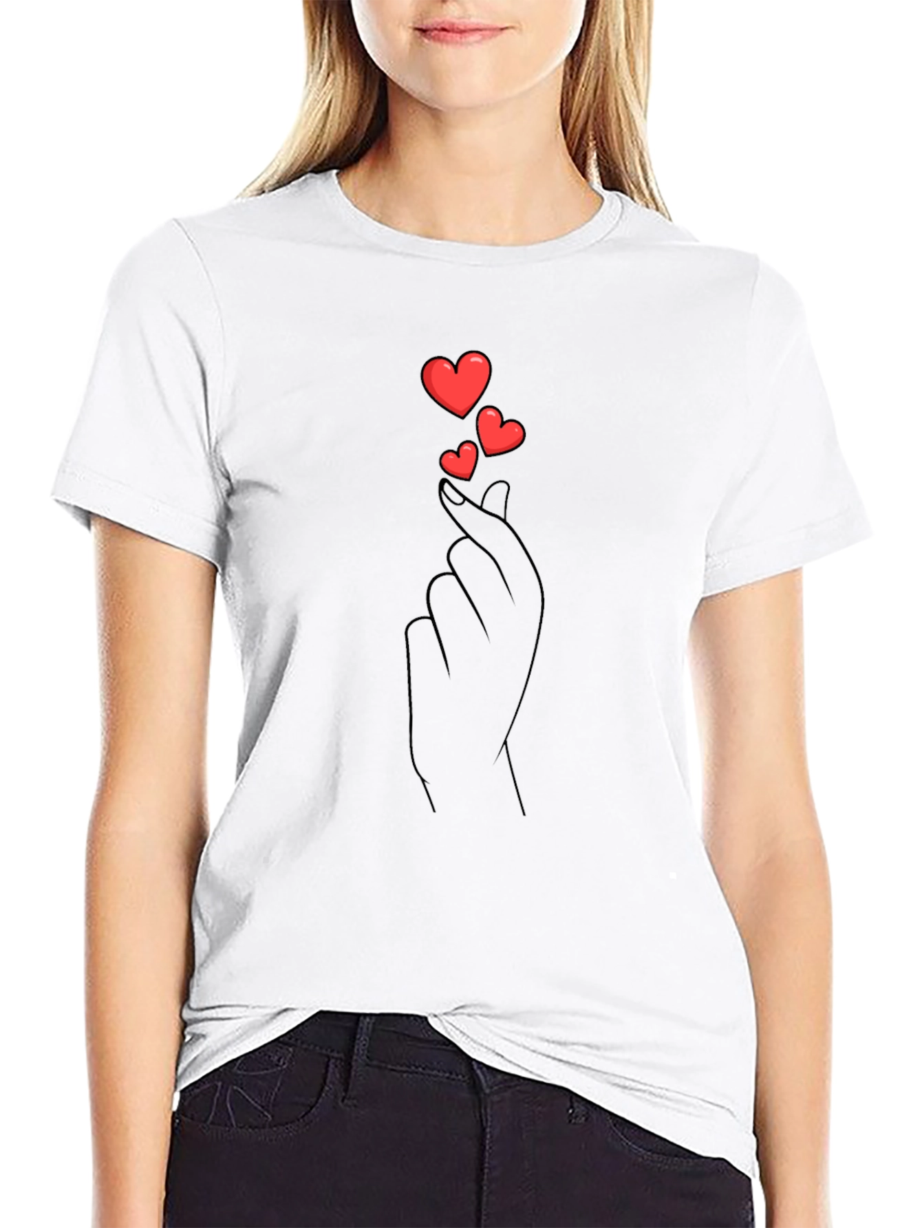 Heart Finger Love Gesture Graphic Black Tee