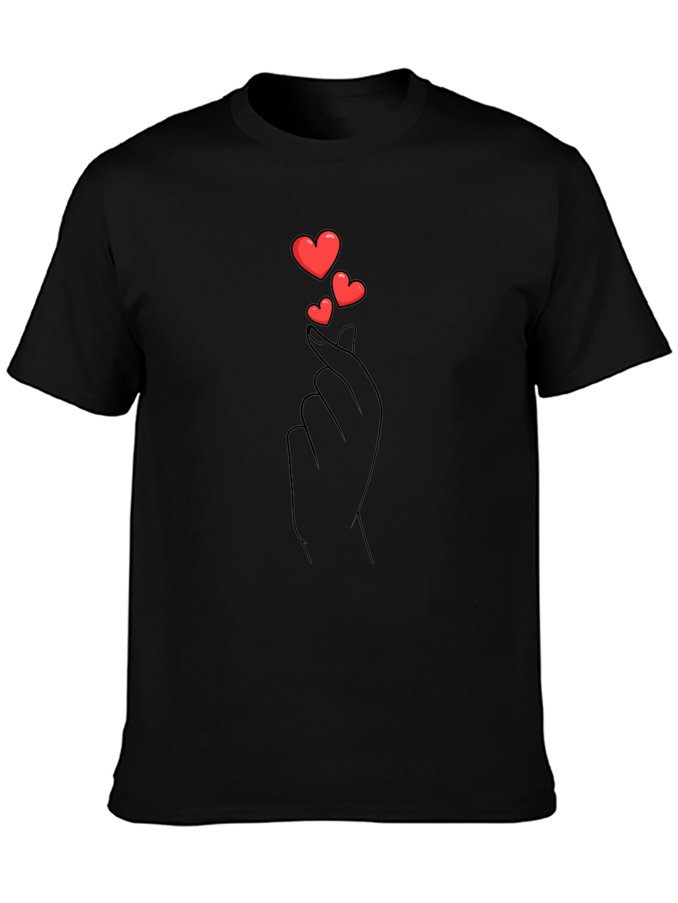 Heart Finger Love Gesture Graphic Black Tee