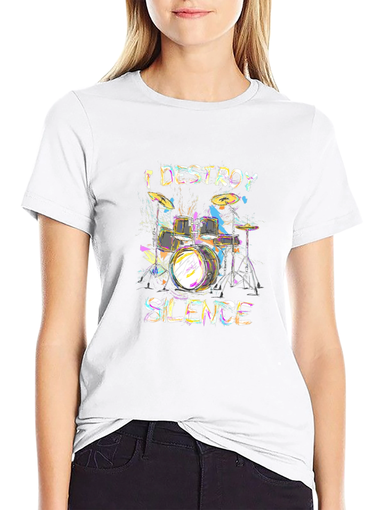 I Destroy Silence Drum Set Graphic T-Shirt