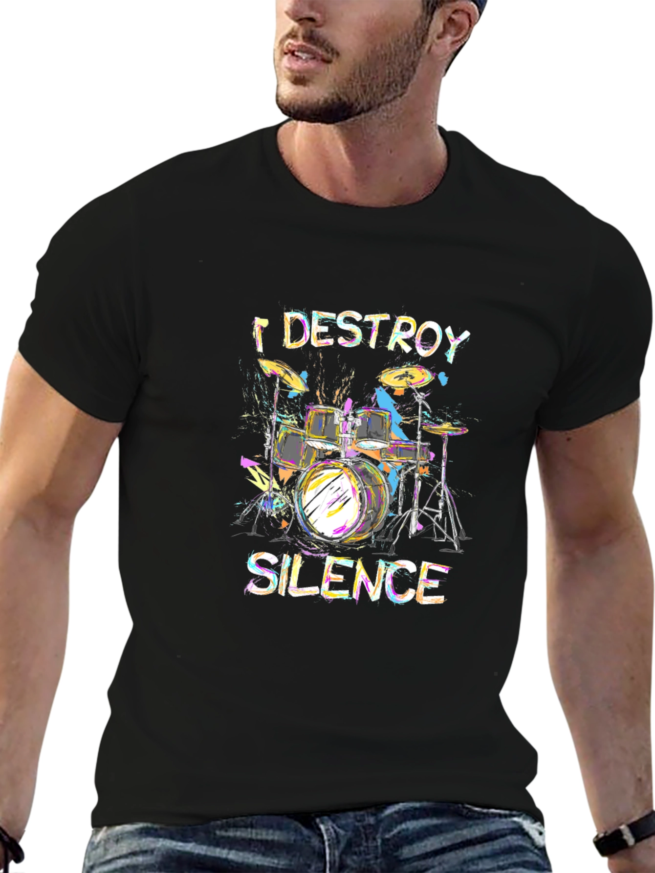I Destroy Silence Drum Set Graphic T-Shirt