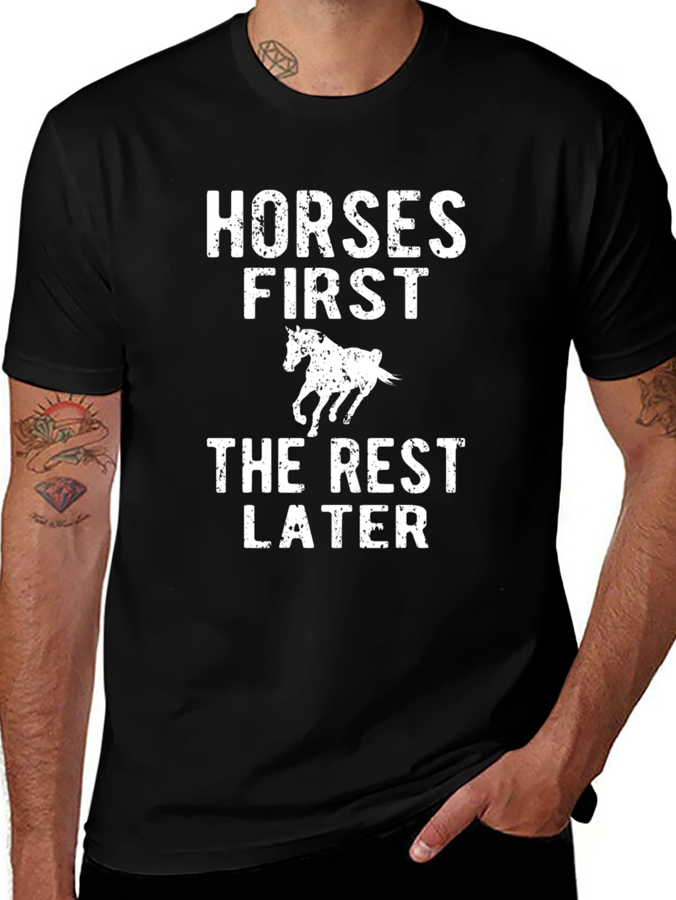 Horses First Graphic Tee - Black Cotton T-Shirt