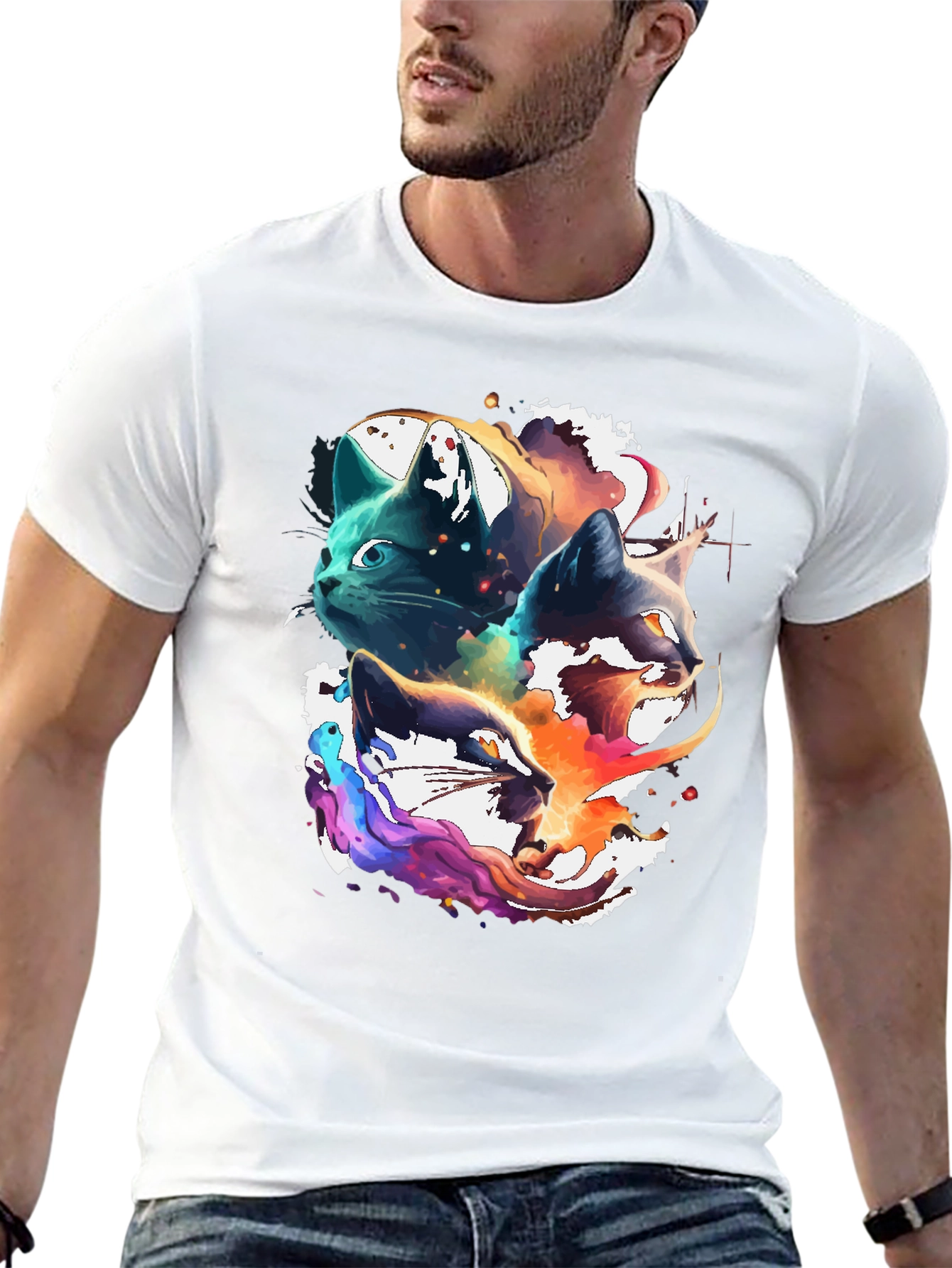 Abstract Cat Head Graphic Print Tee