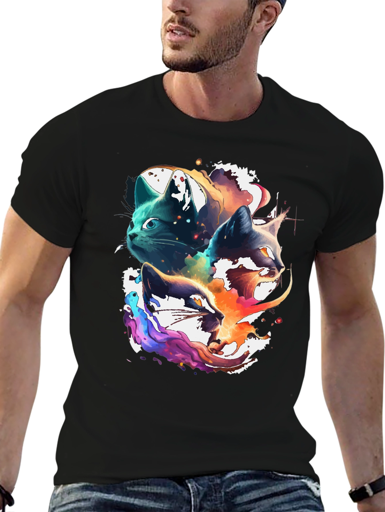 Abstract Cat Head Graphic Print Tee