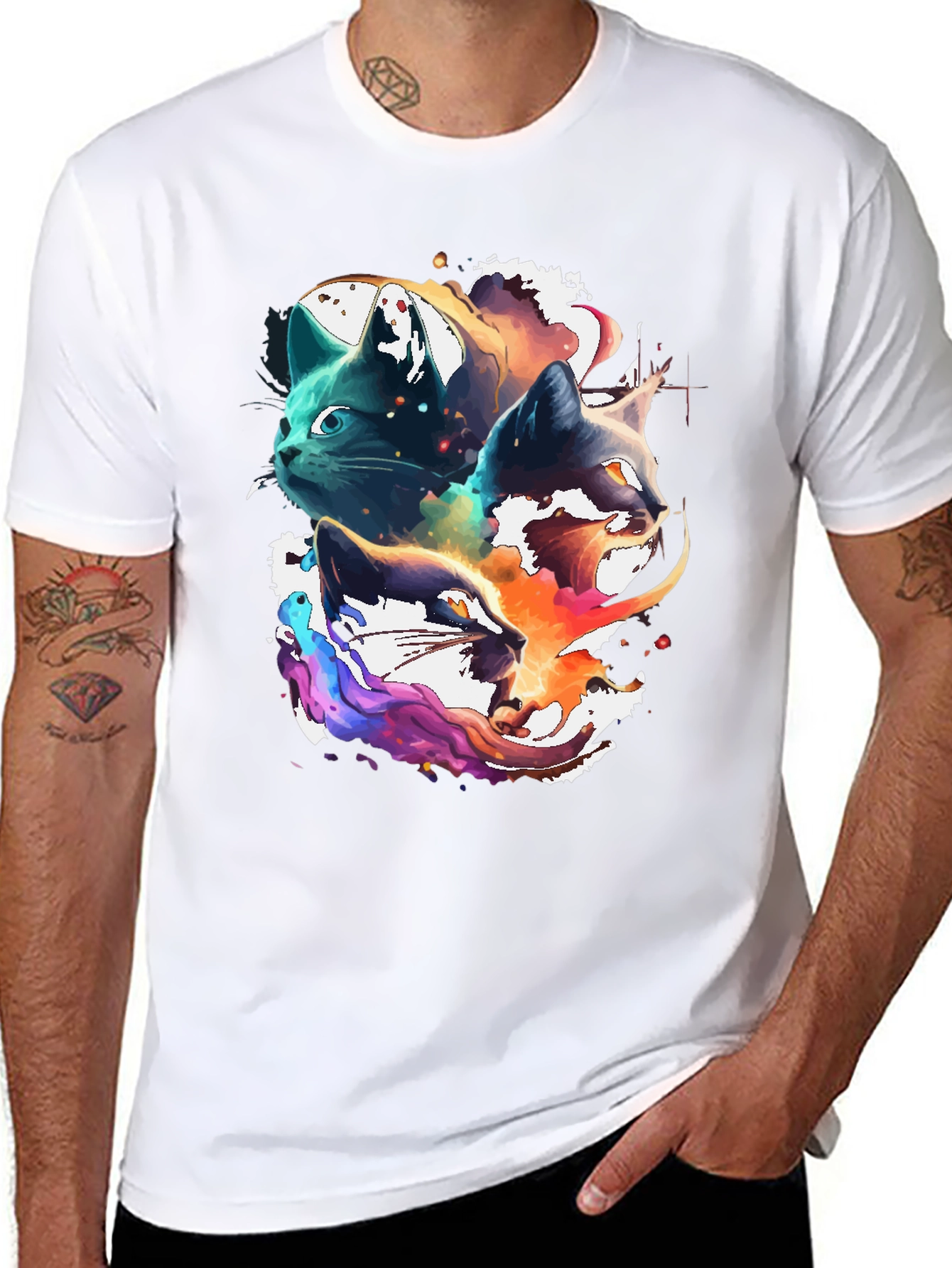 Abstract Cat Head Graphic Print Tee