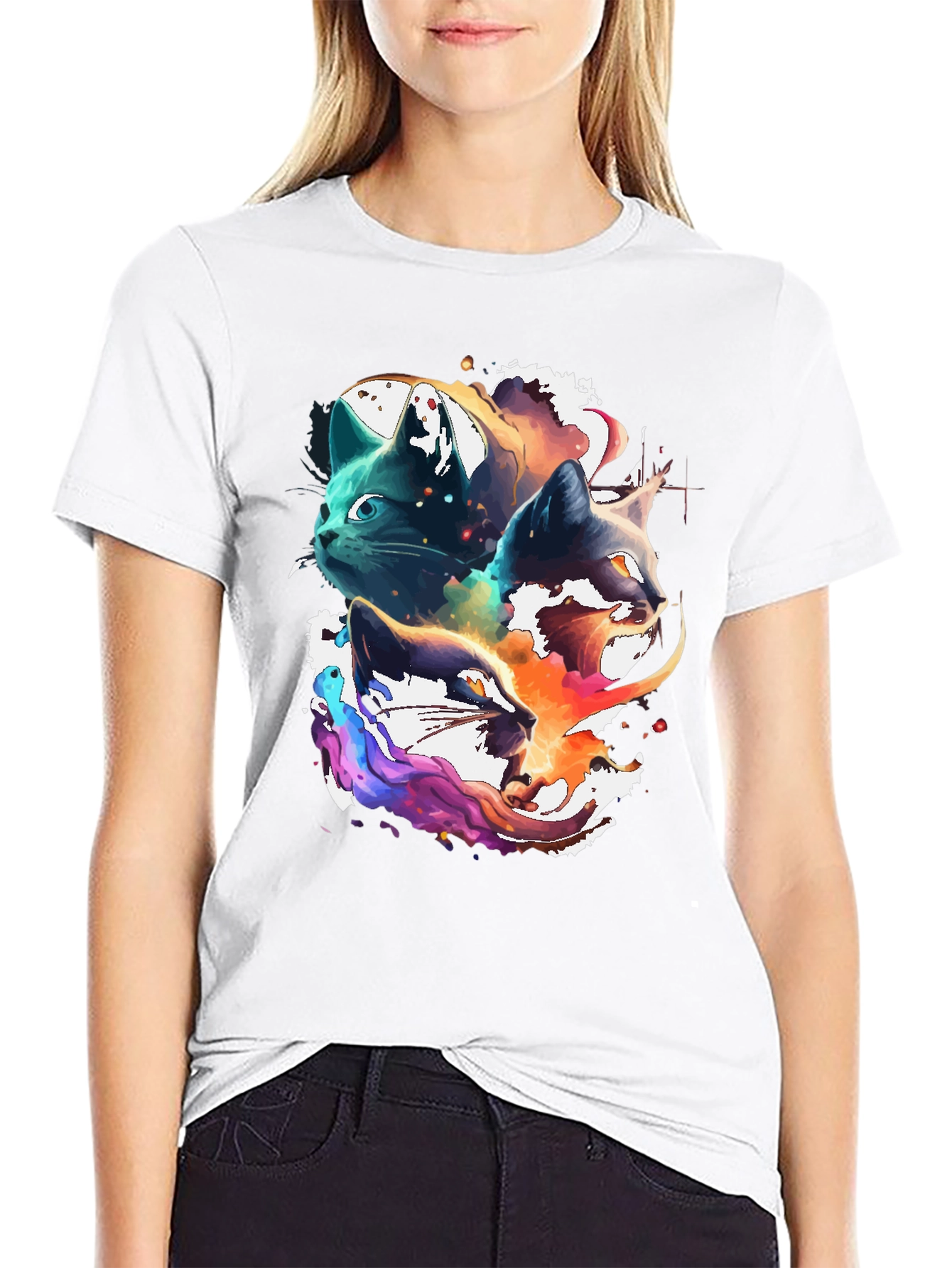 Abstract Cat Head Graphic Print Tee