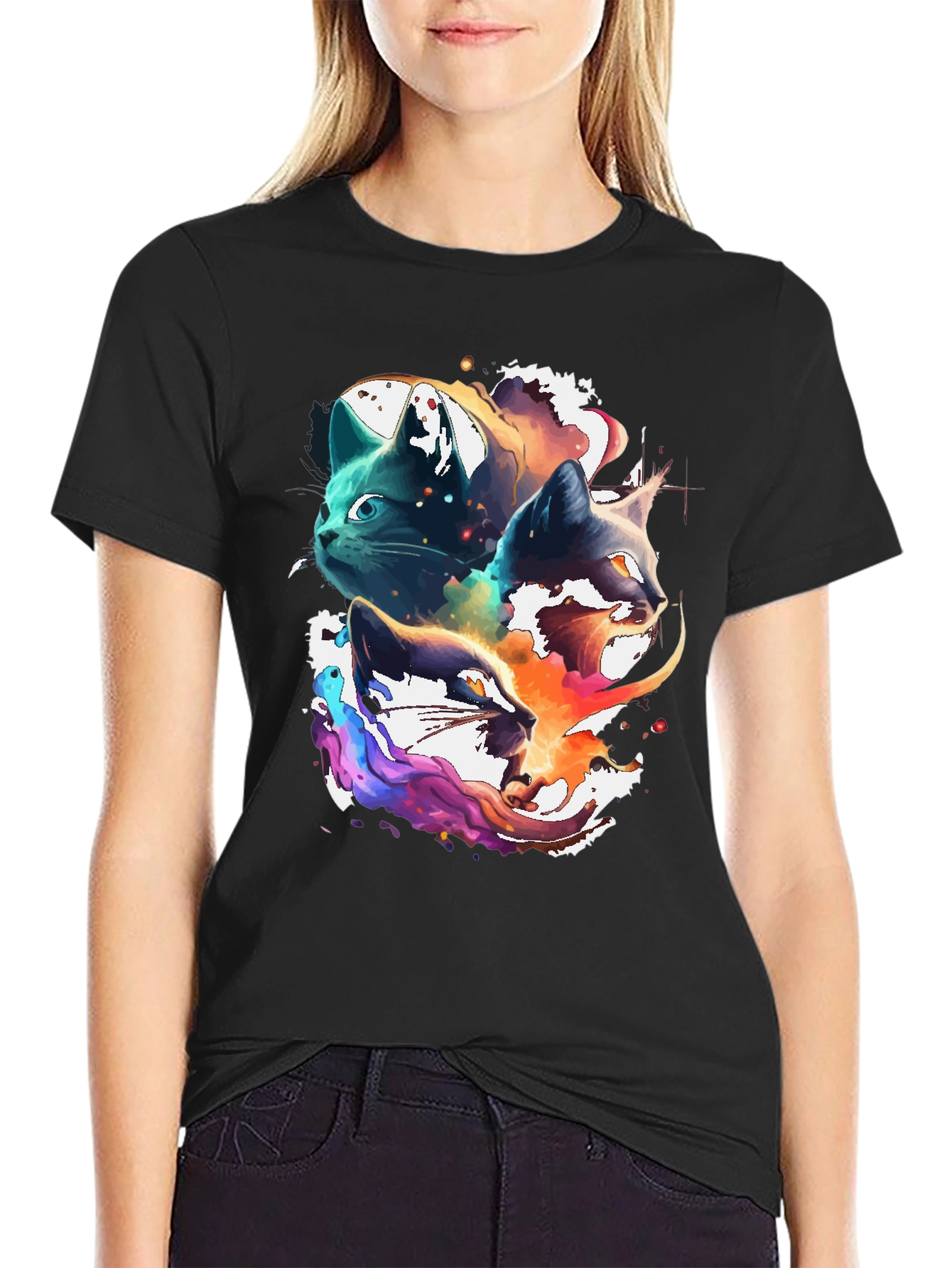 Abstract Cat Head Graphic Print Tee