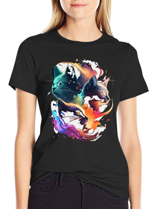 Abstract Cat Head Graphic Print Tee