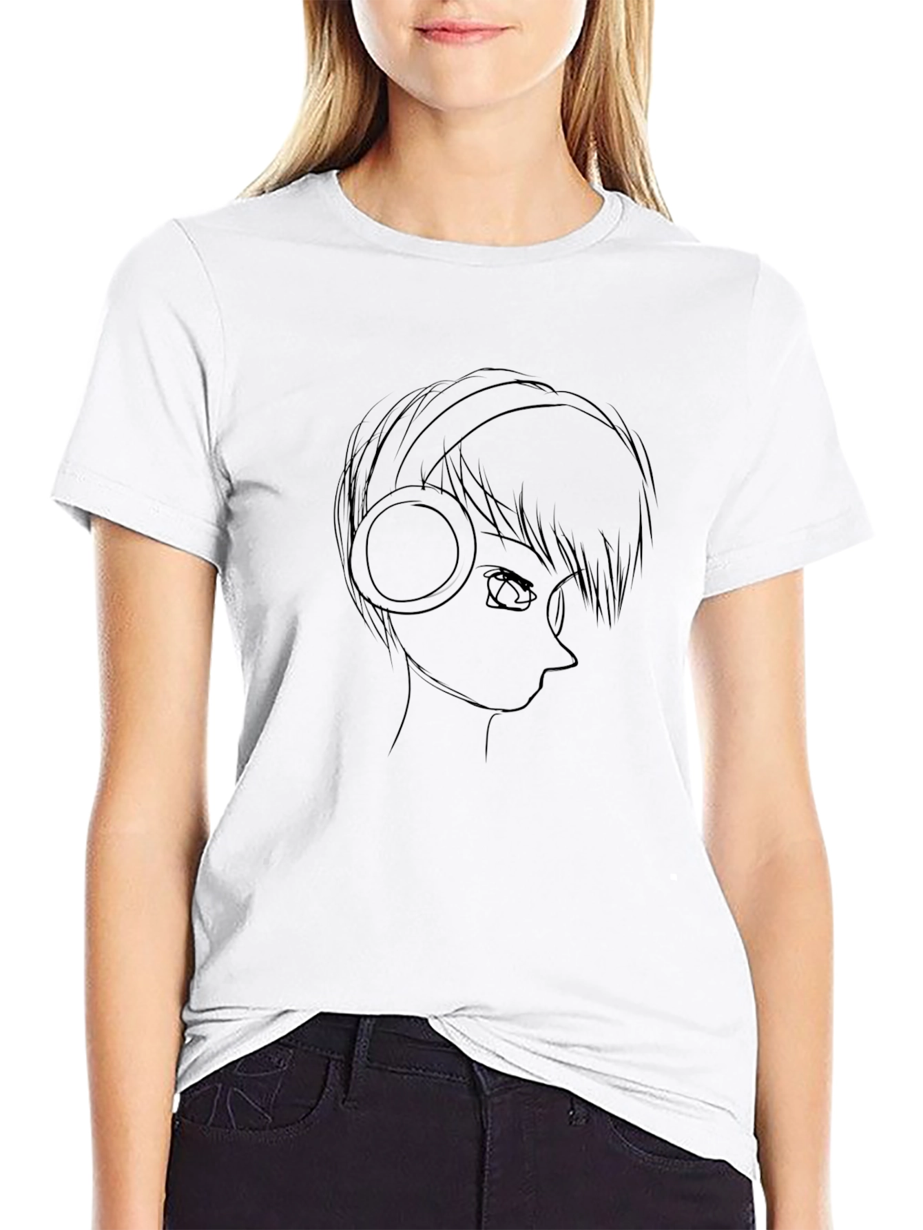 Anime Headphones Graphic Tee - Mens Black T-Shirt