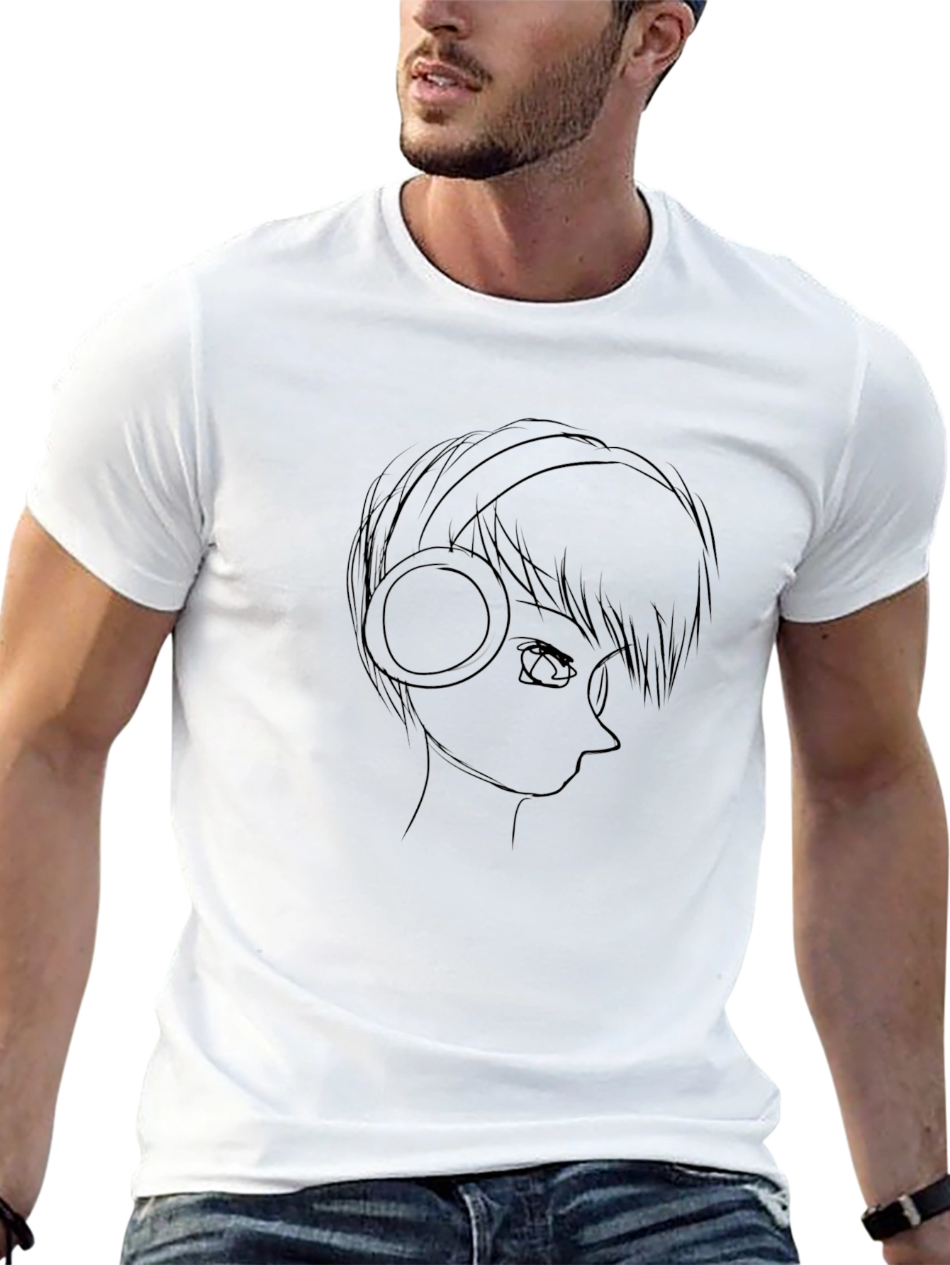 Anime Headphones Graphic Tee - Mens Black T-Shirt