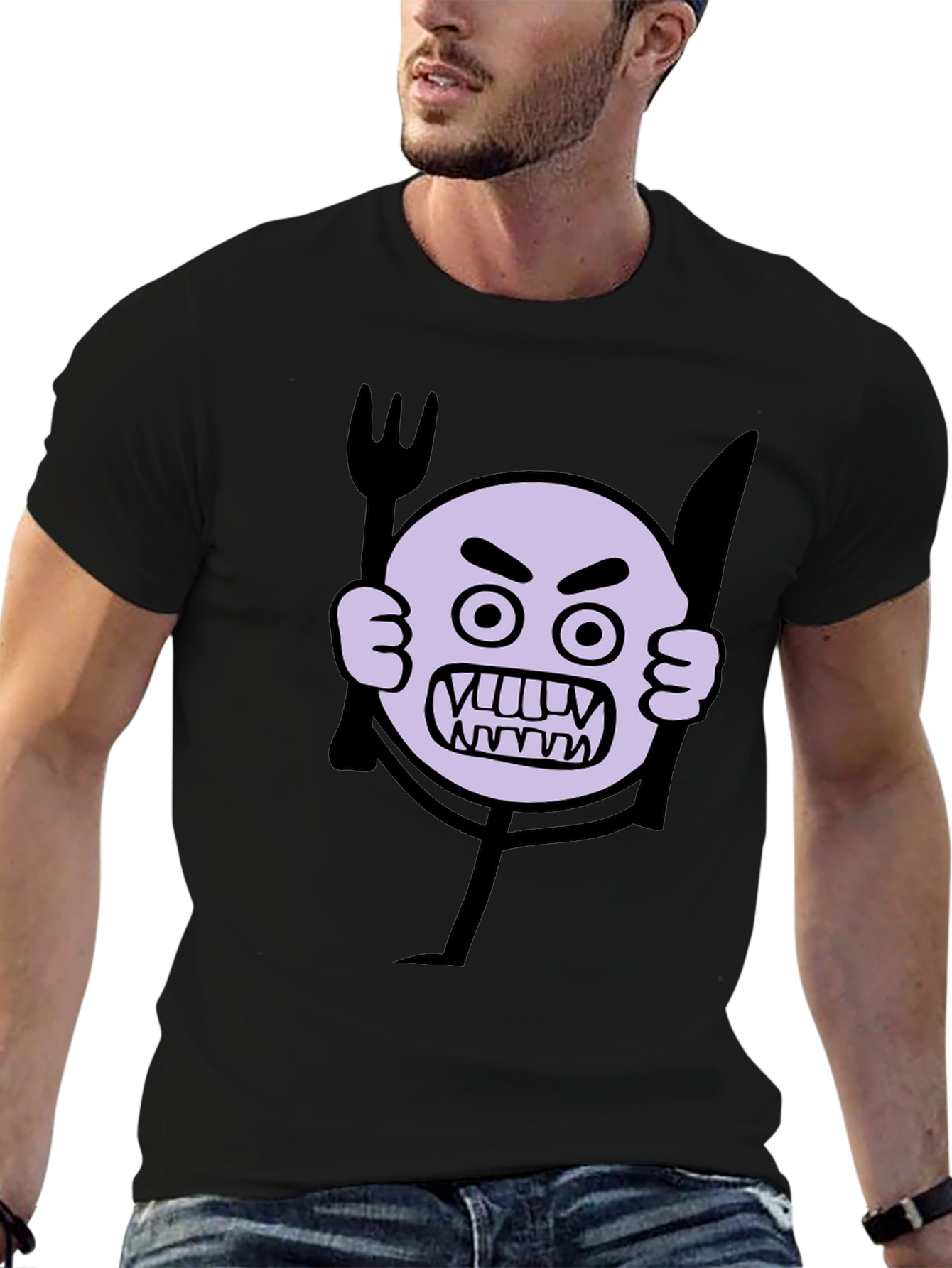Angry Emoji Graphic Print Black T-Shirt