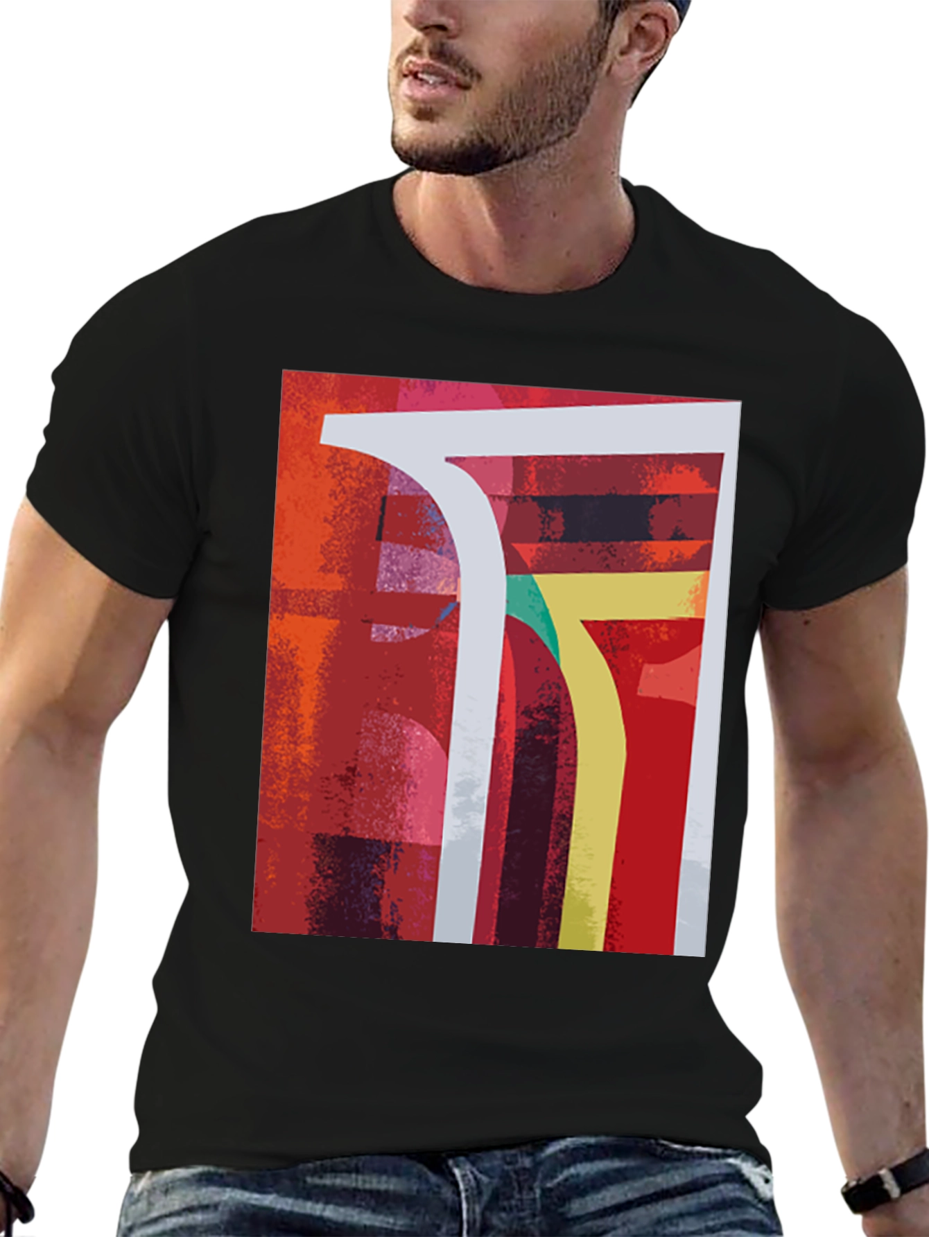 Abstract Geometric Graphic Print Black T-Shirt