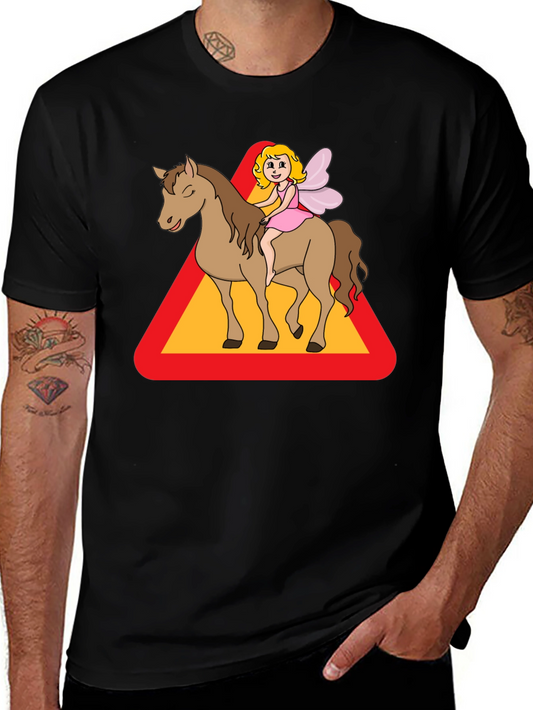 Horse and Fairy Graphic Tee - Black Cotton Shirt