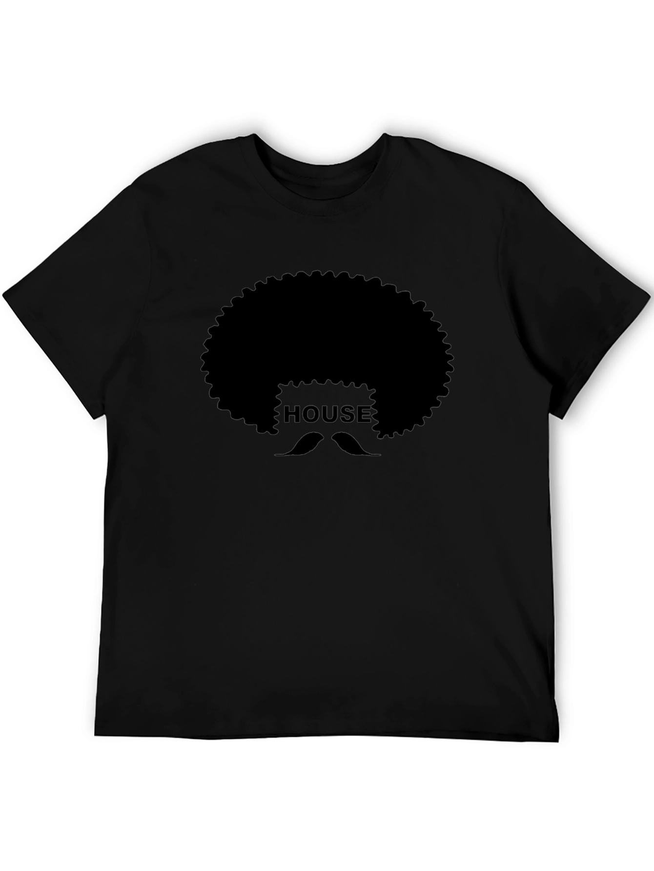 House Afro Mustache Graphic Tee - Black Cotton T-Shirt