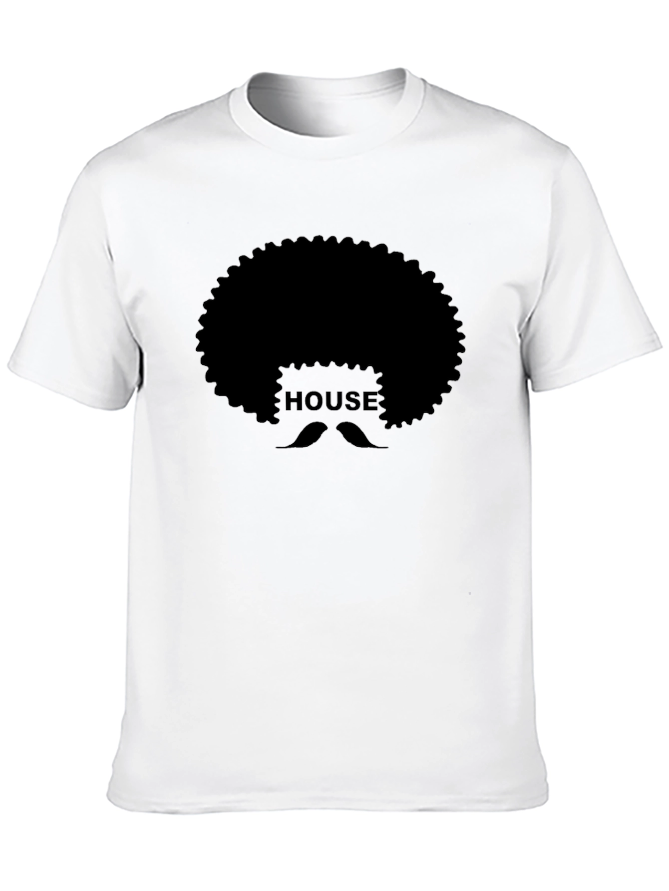 House Afro Mustache Graphic Tee - Black Cotton T-Shirt