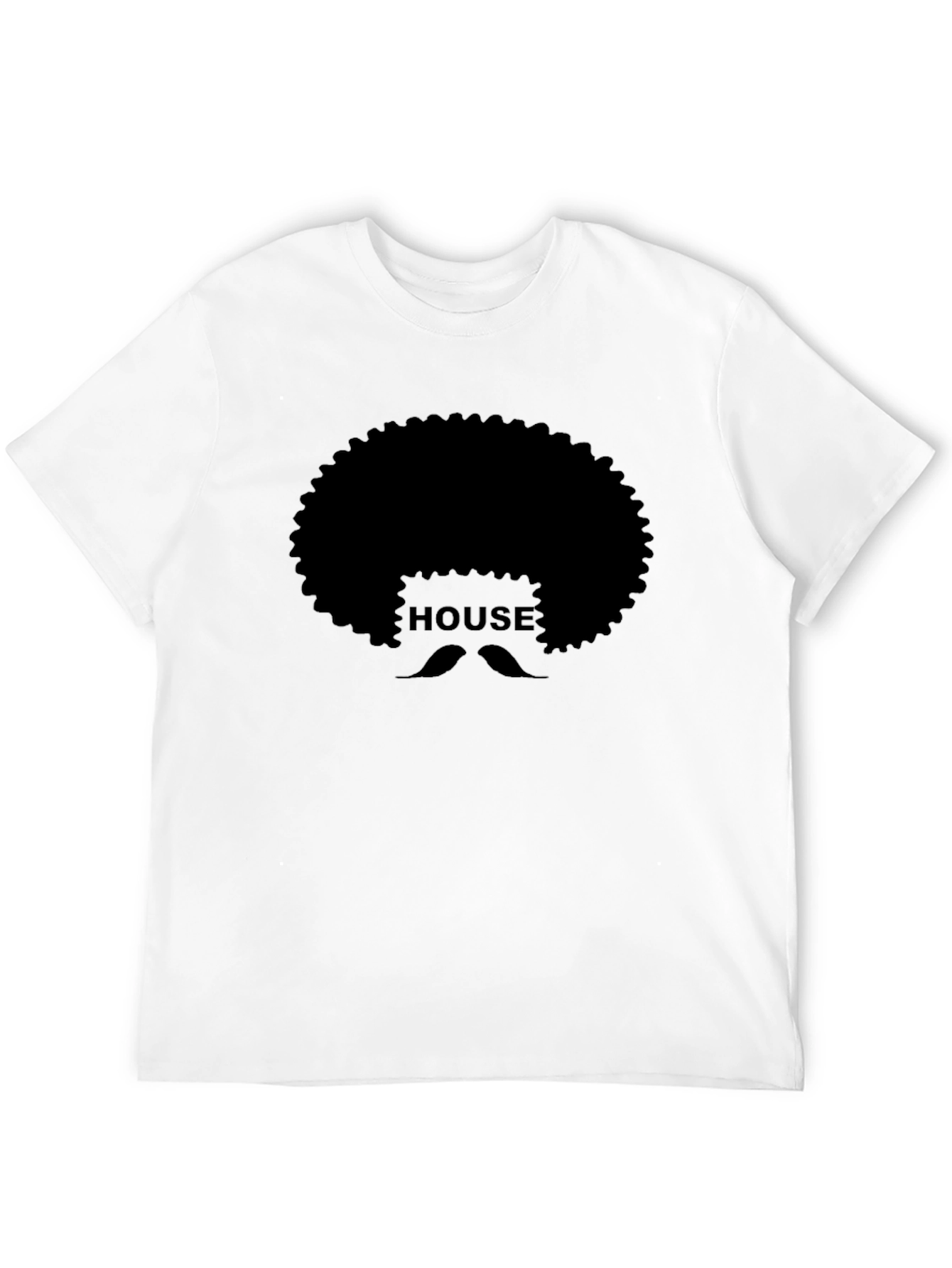 House Afro Mustache Graphic Tee - Black Cotton T-Shirt