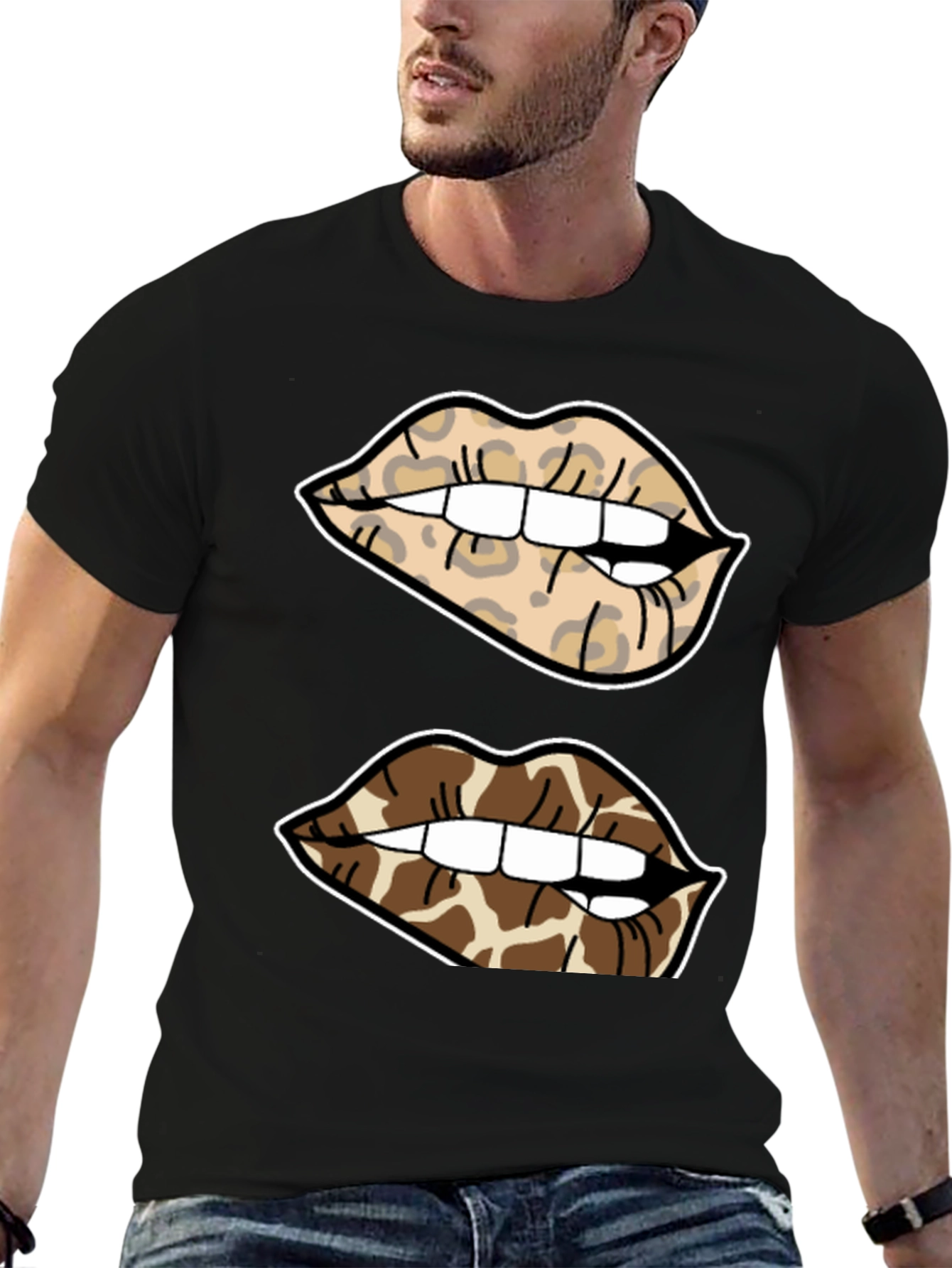 Animal Print Lips Black T-Shirt