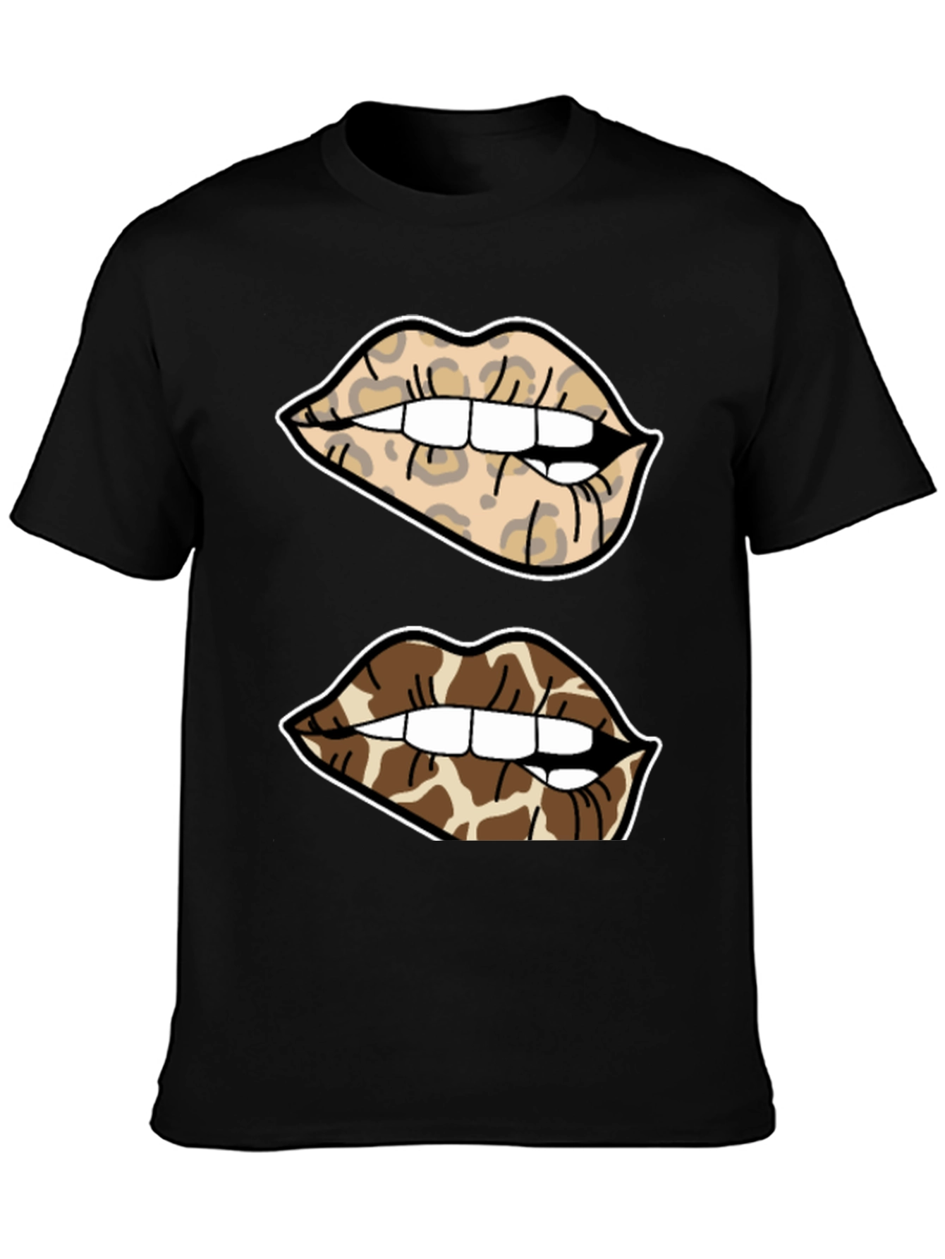 Animal Print Lips Black T-Shirt