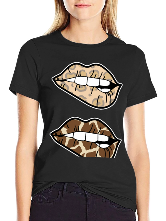 Animal Print Lips Black T-Shirt