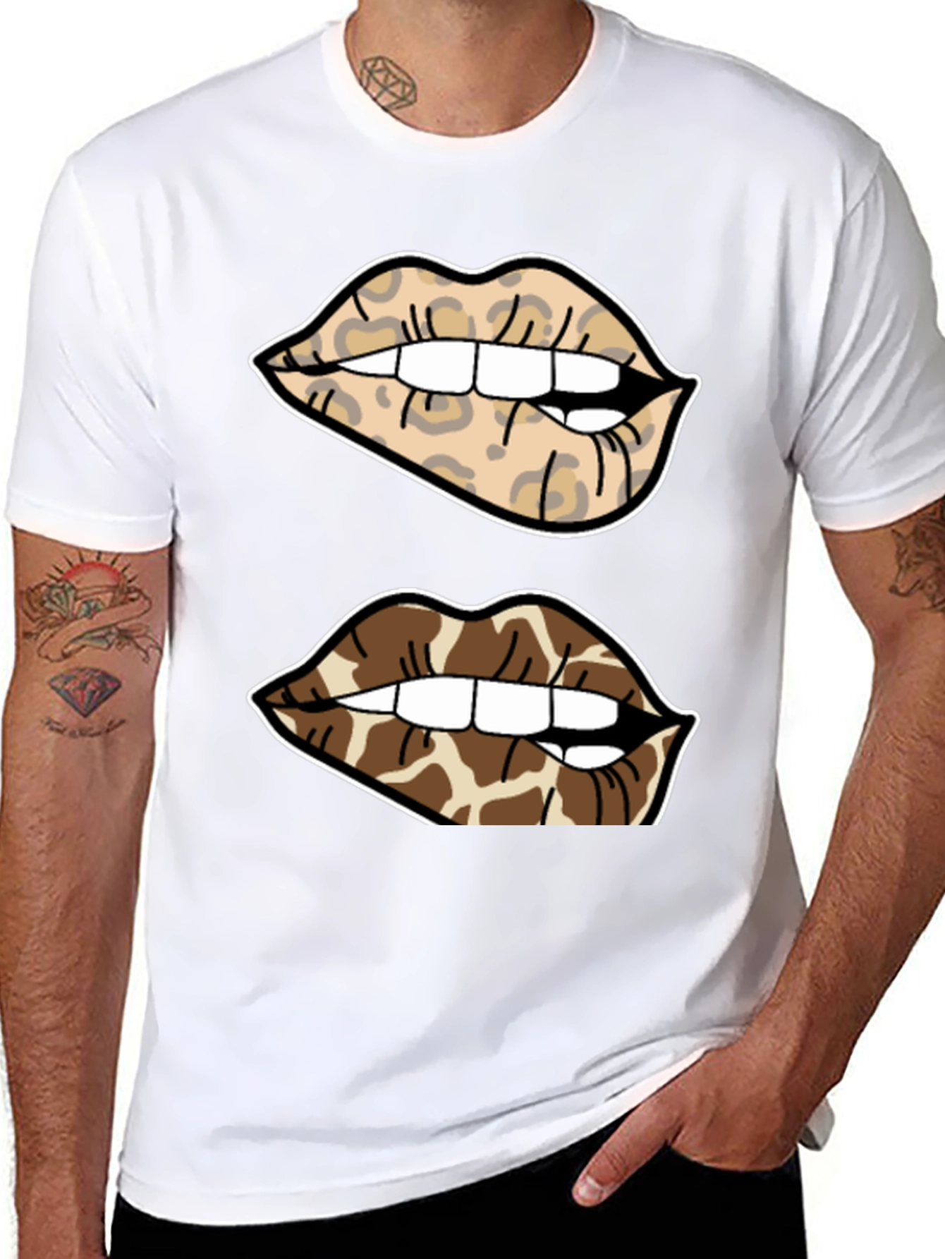 Animal Print Lips Black T-Shirt