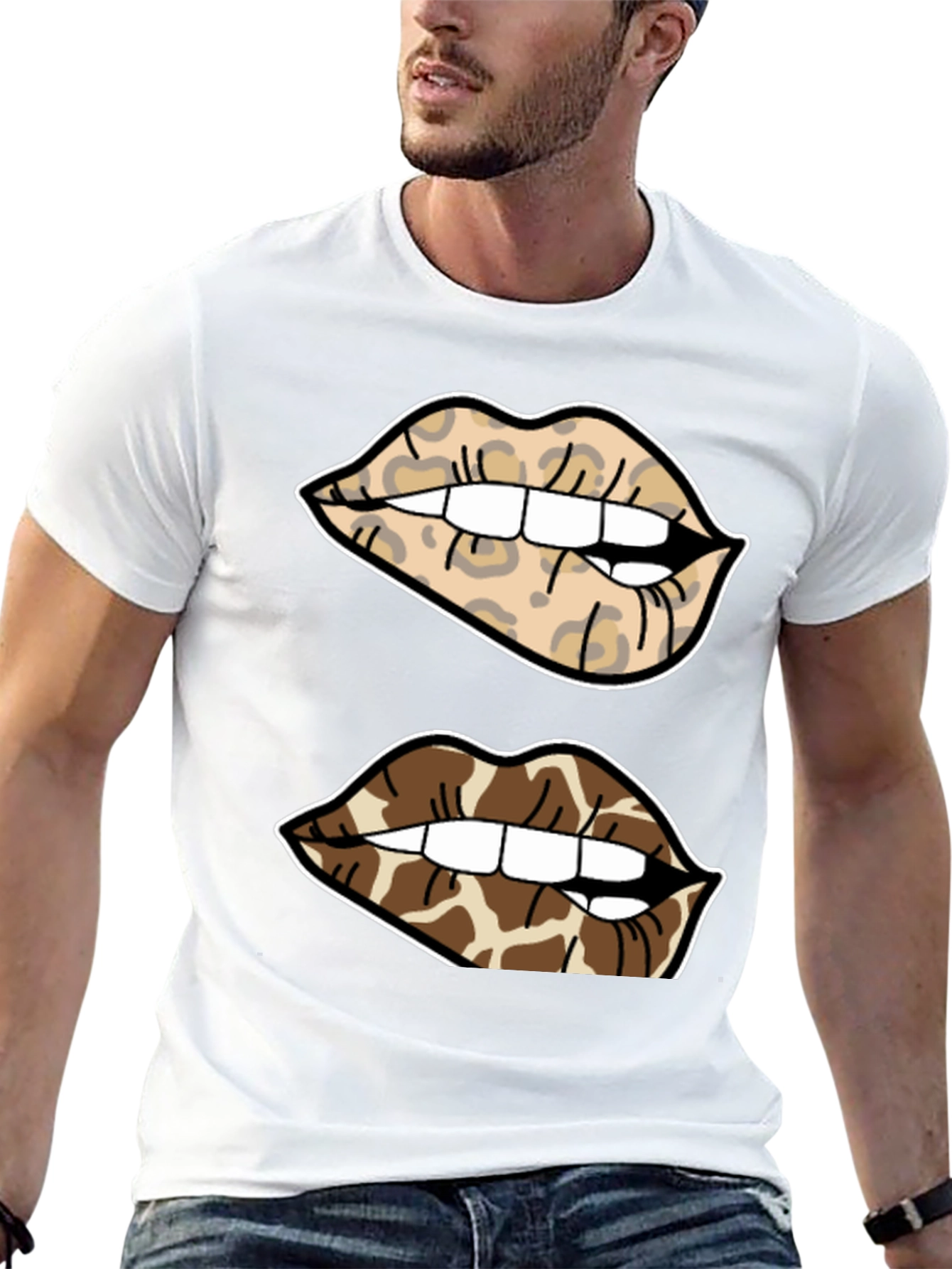 Animal Print Lips Black T-Shirt