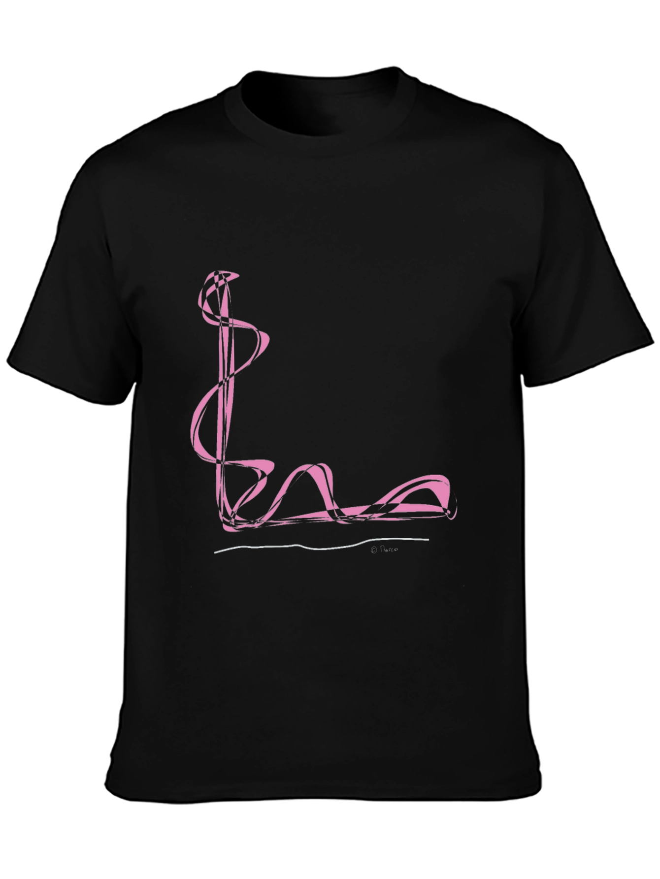 Abstract Pink Swirl Graphic Black T-Shirt