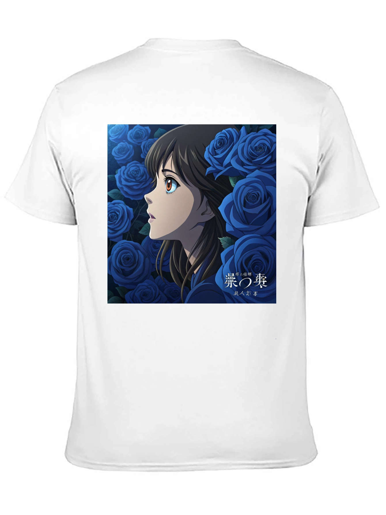 Anime Girl and Roses Graphic Black T-Shirt