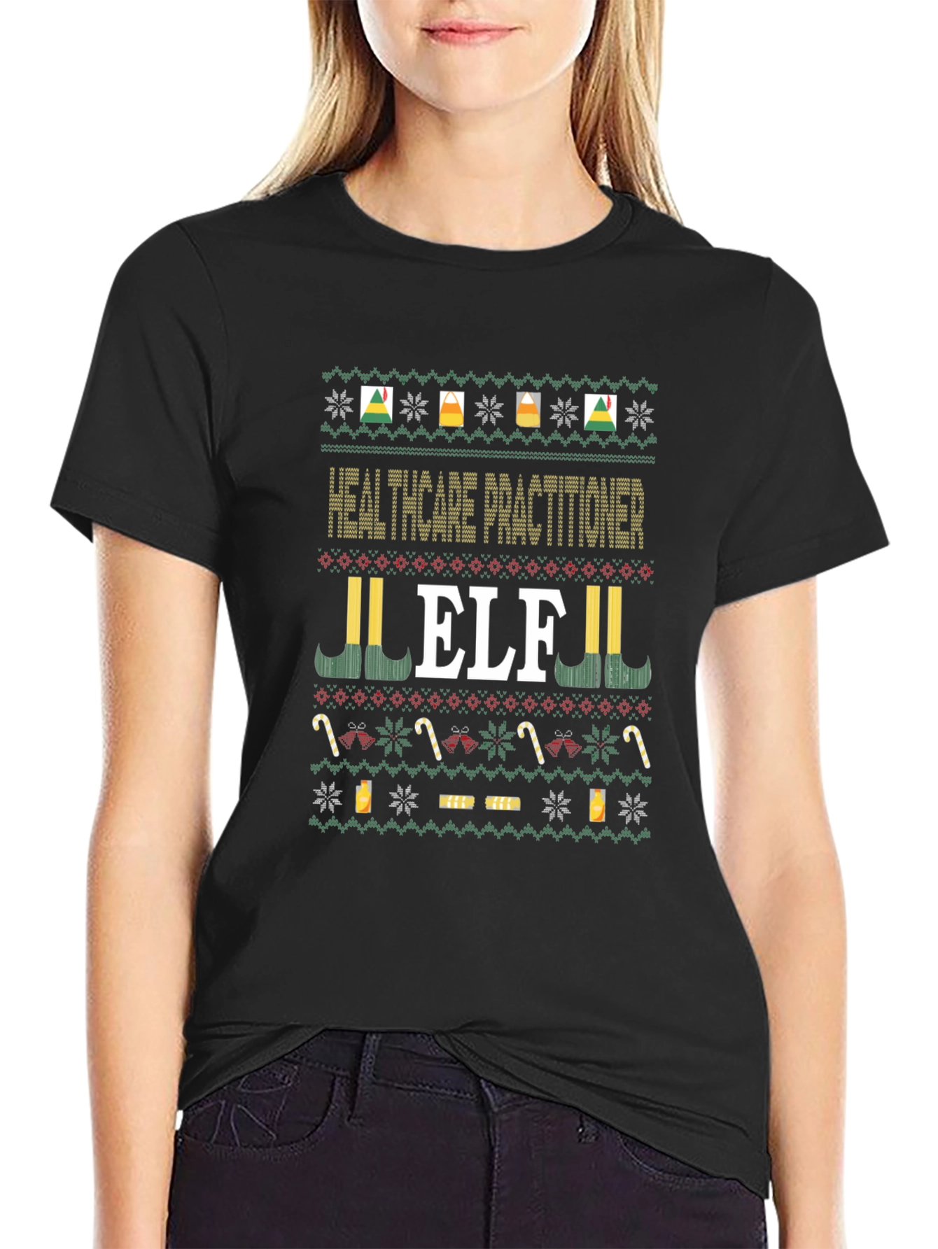 Healthcare Practitioner Elf Ugly Christmas Sweater T-Shirt