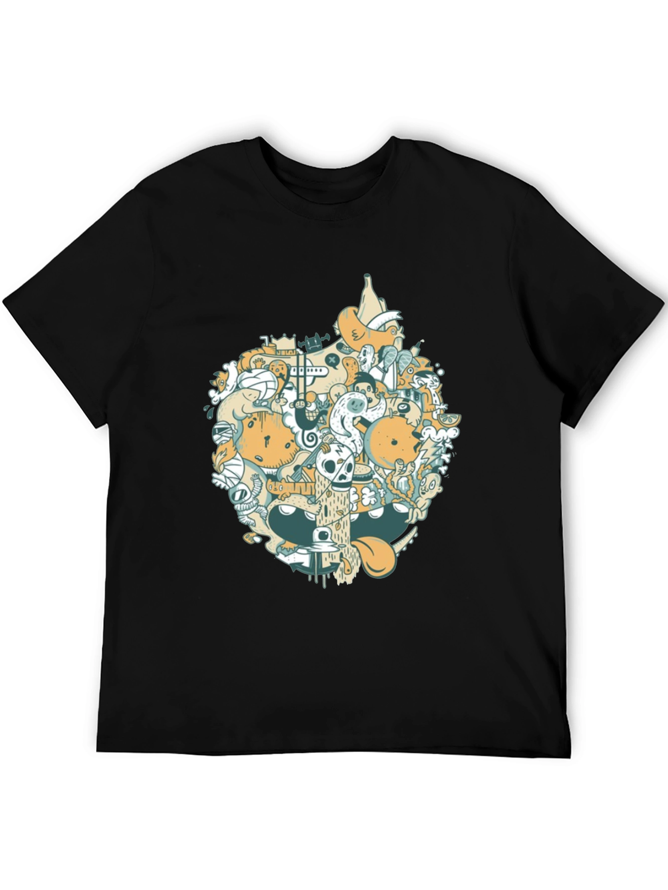 Abstract Doodle Graphic Tee - Casual Black T-Shirt