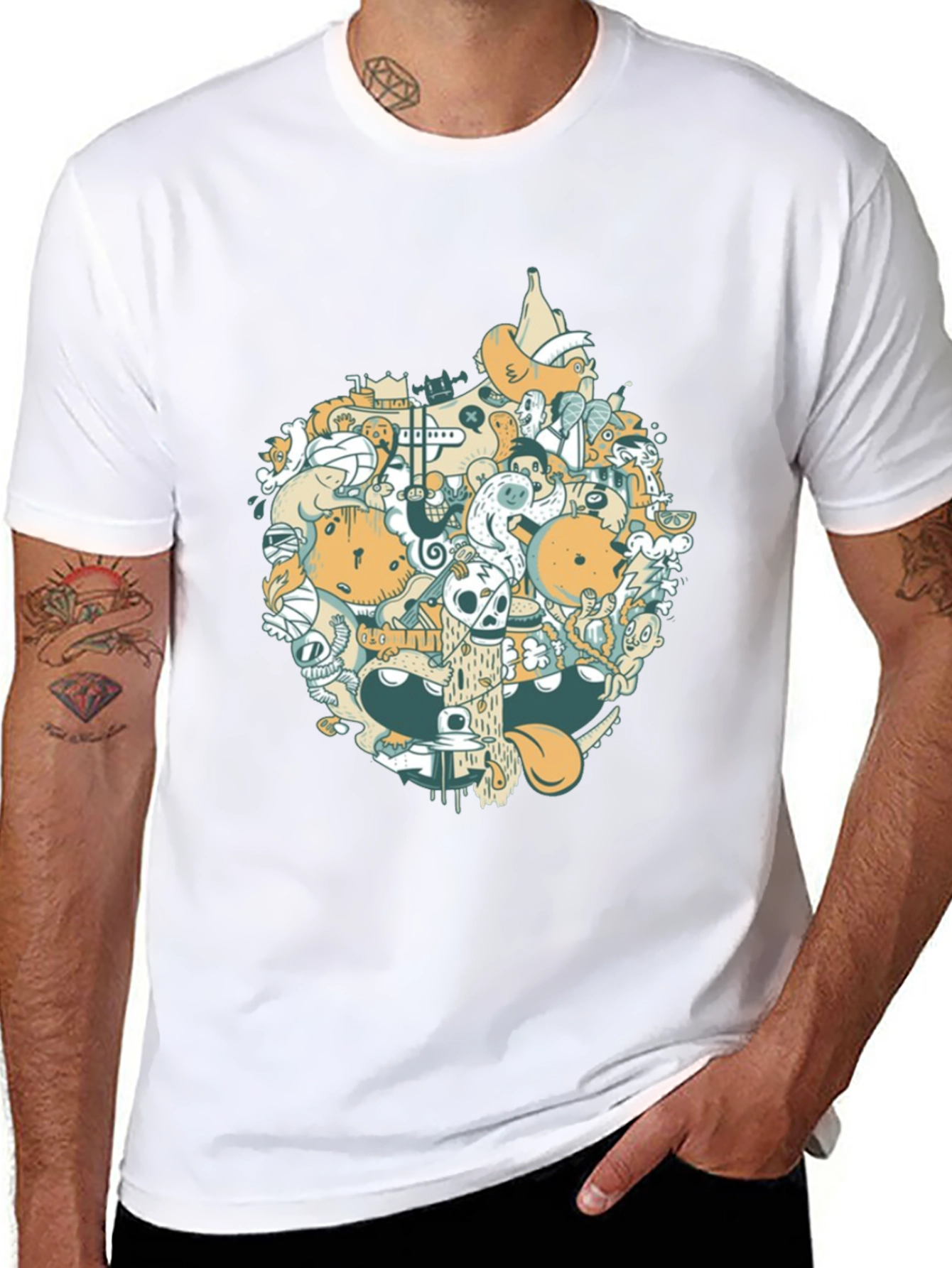 Abstract Doodle Graphic Tee - Casual Black T-Shirt