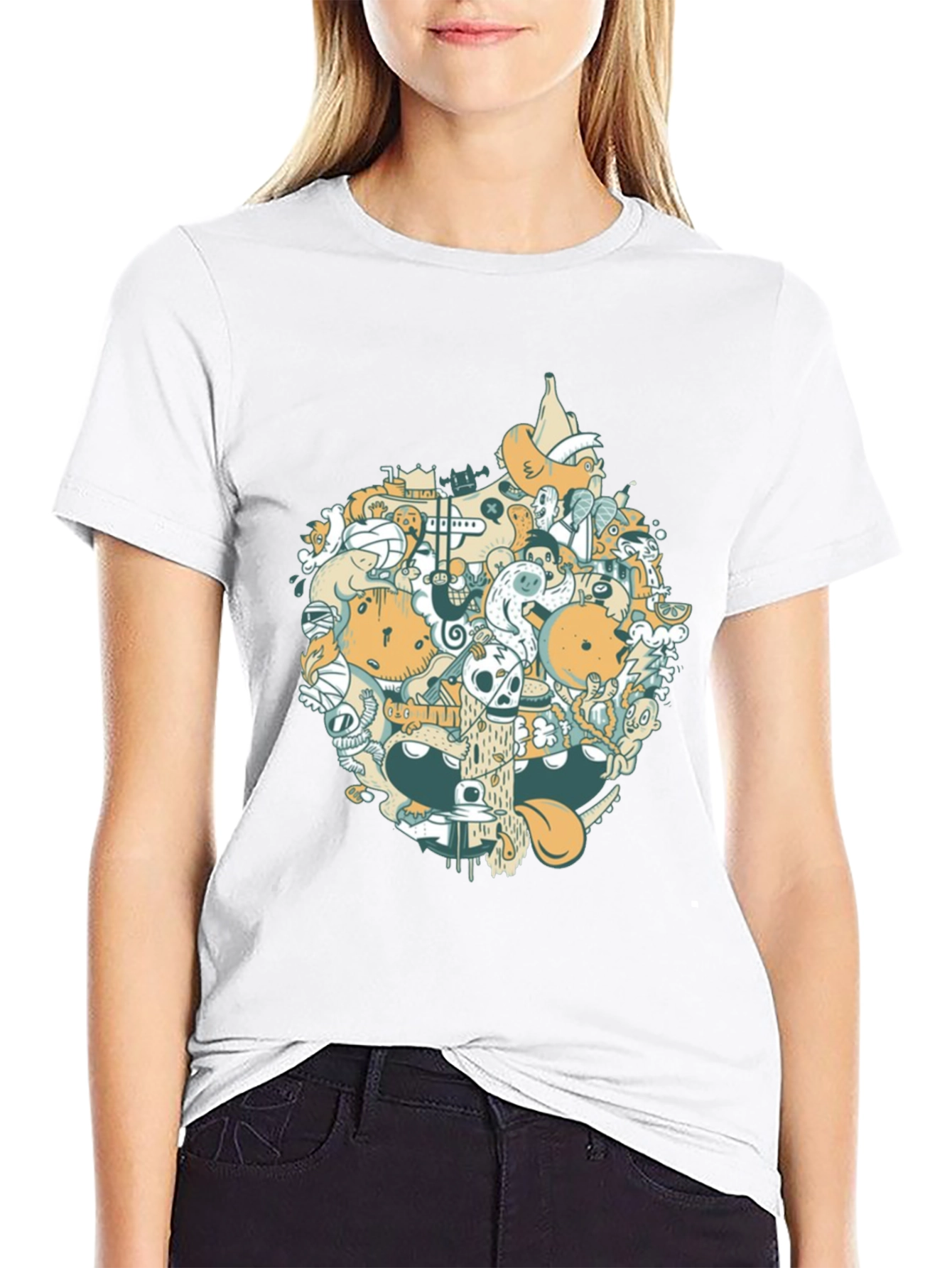 Abstract Doodle Graphic Tee - Casual Black T-Shirt