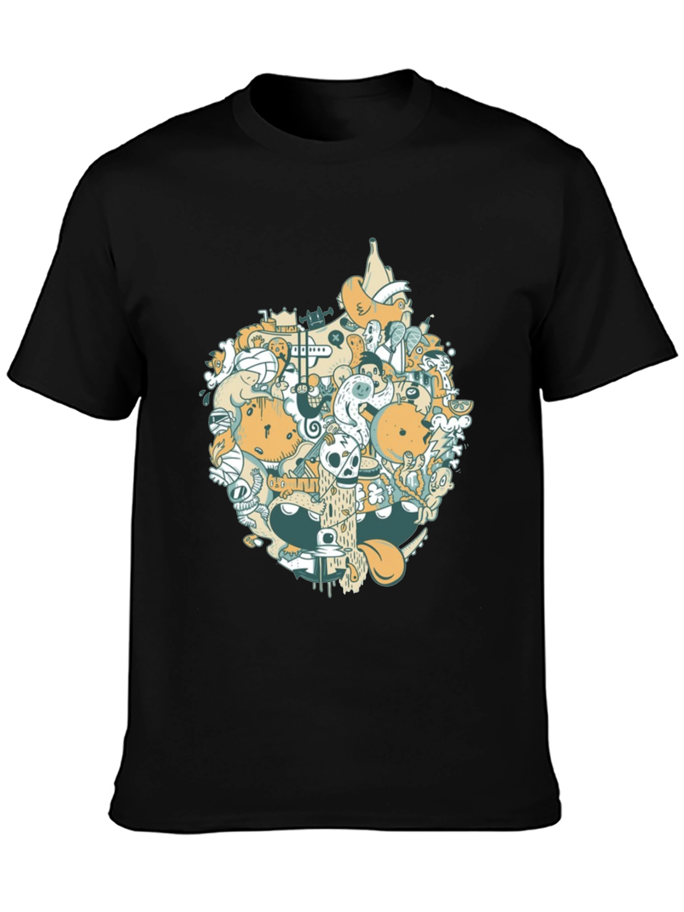 Abstract Doodle Graphic Tee - Casual Black T-Shirt