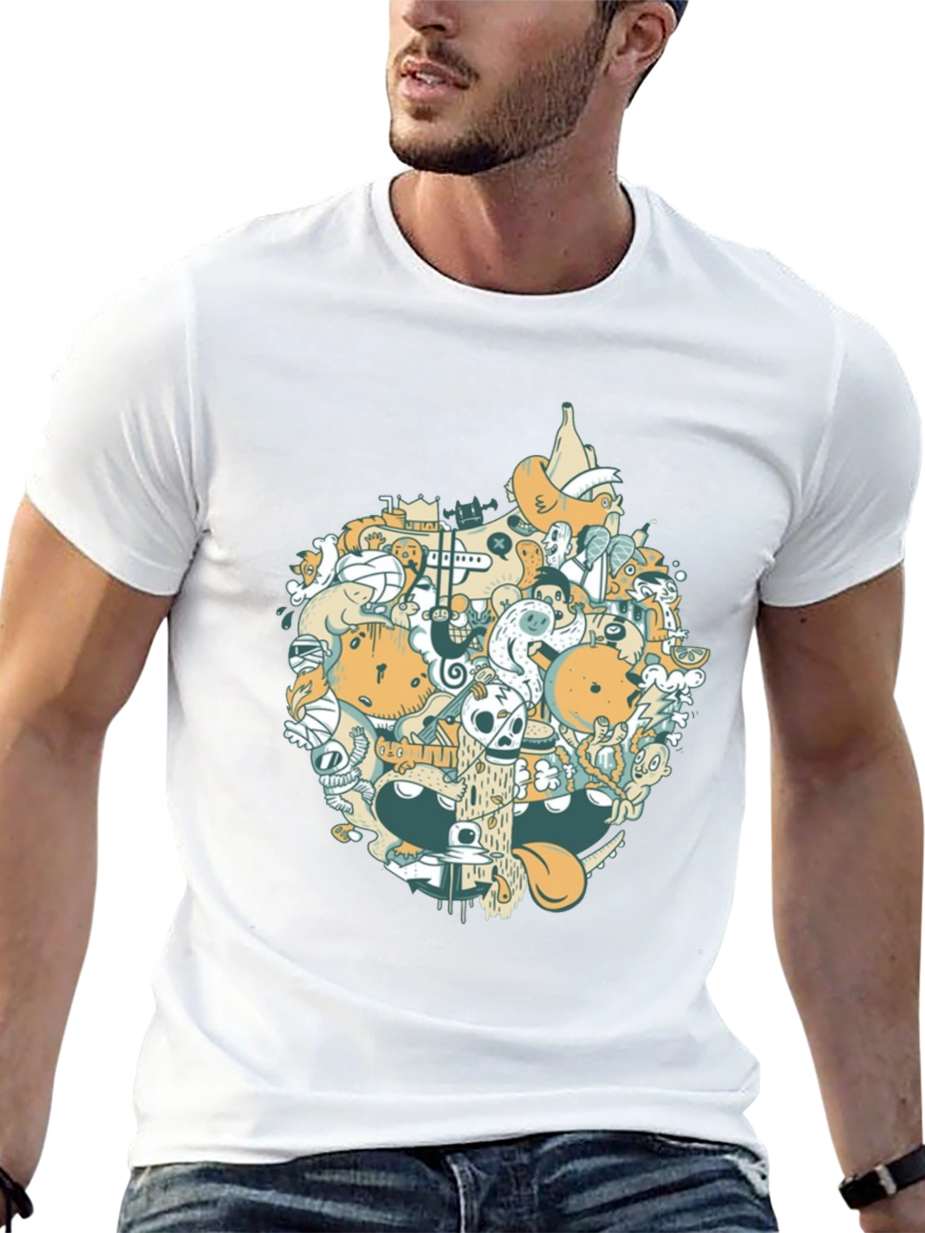 Abstract Doodle Graphic Tee - Casual Black T-Shirt