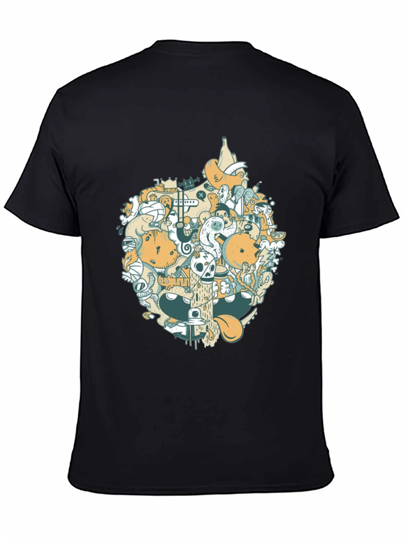 Abstract Doodle Graphic Tee - Casual Black T-Shirt