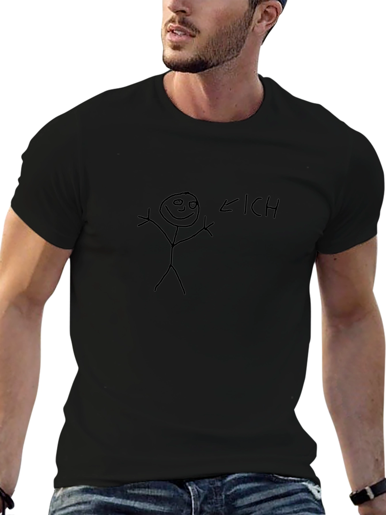 Humorous ICH Stick Figure Black T-Shirt