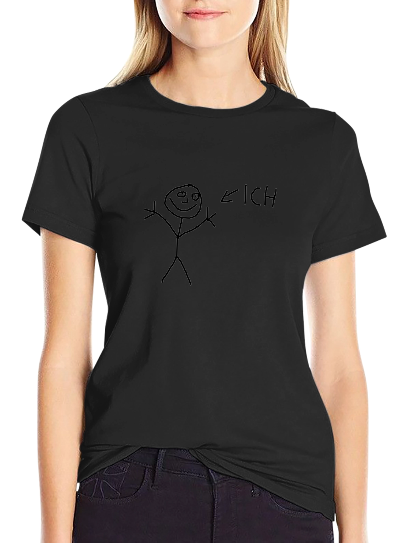 Humorous ICH Stick Figure Black T-Shirt