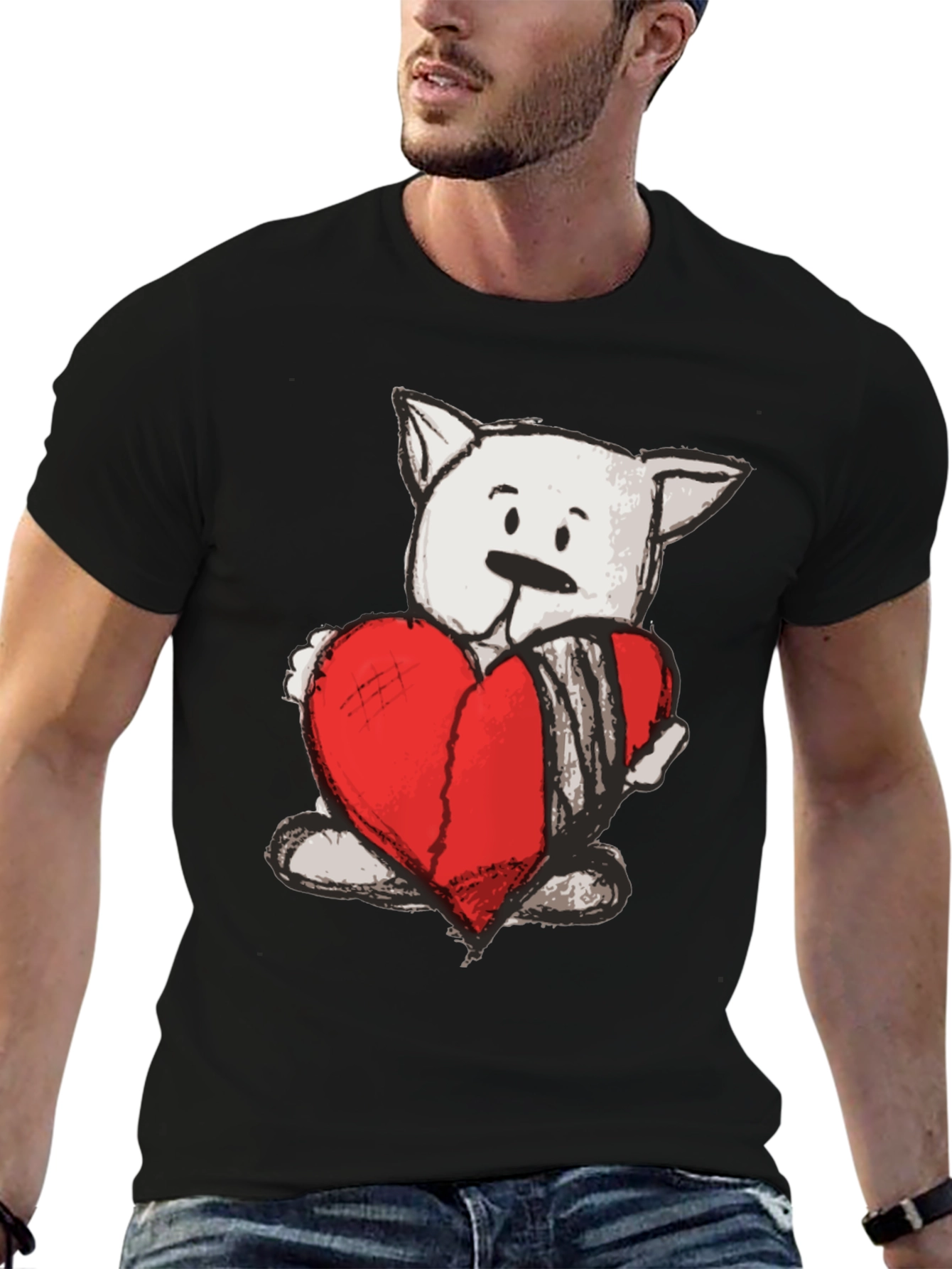 Heart Bear Graphic Tee - Soft Cotton Casual T-Shirt