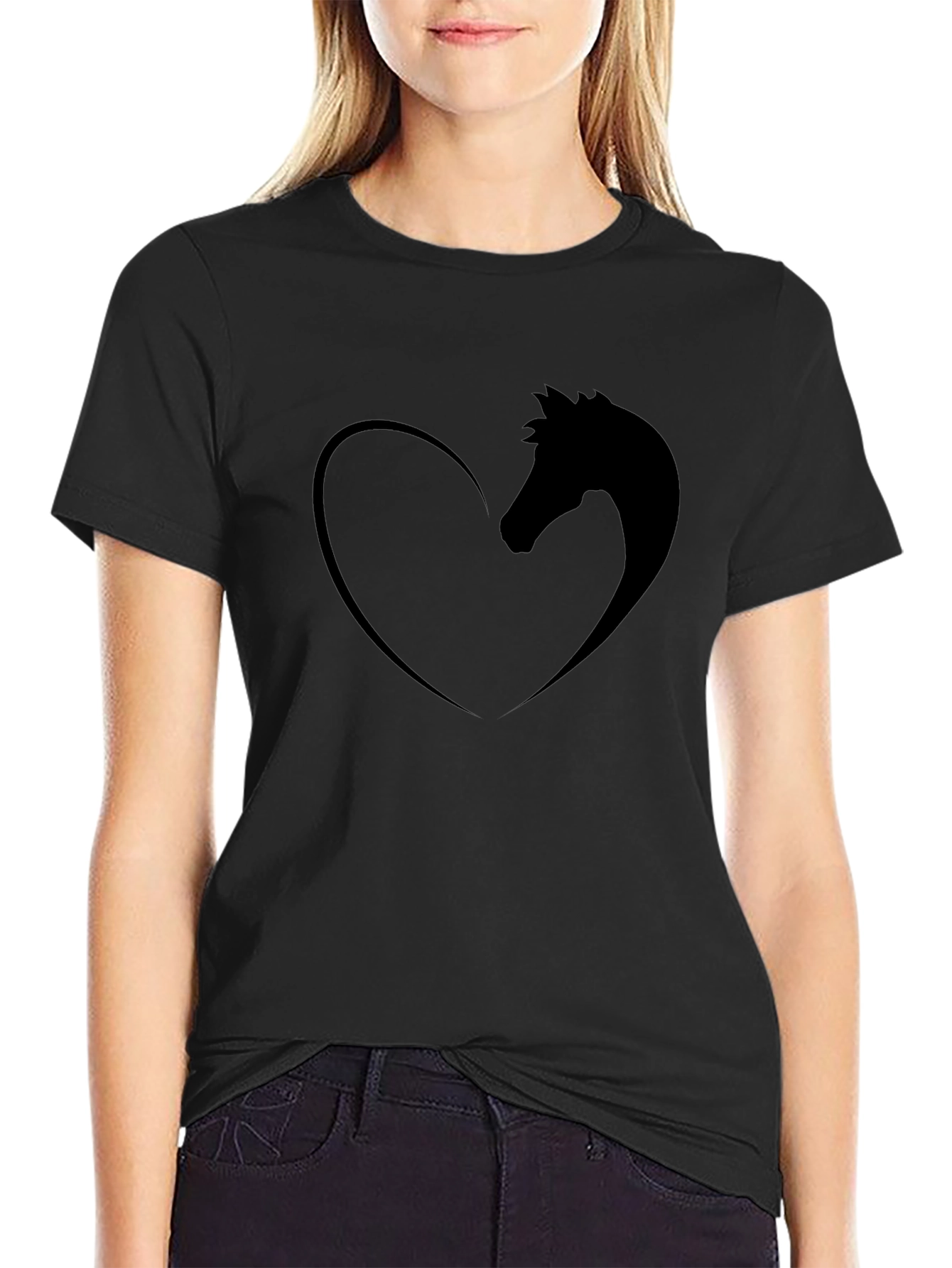 Horse Lovers Heart Tee - Black Graphic T-Shirt