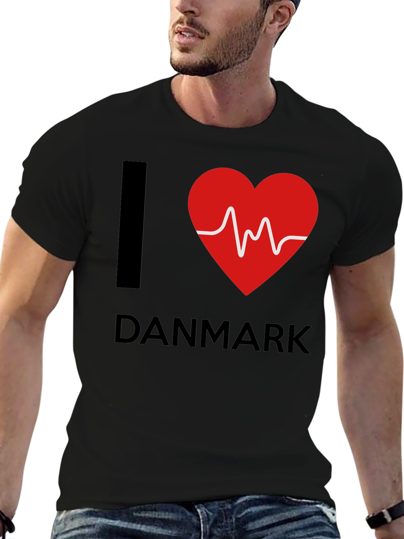 I Heart Denmark T-Shirt: Mens Black Graphic Tee