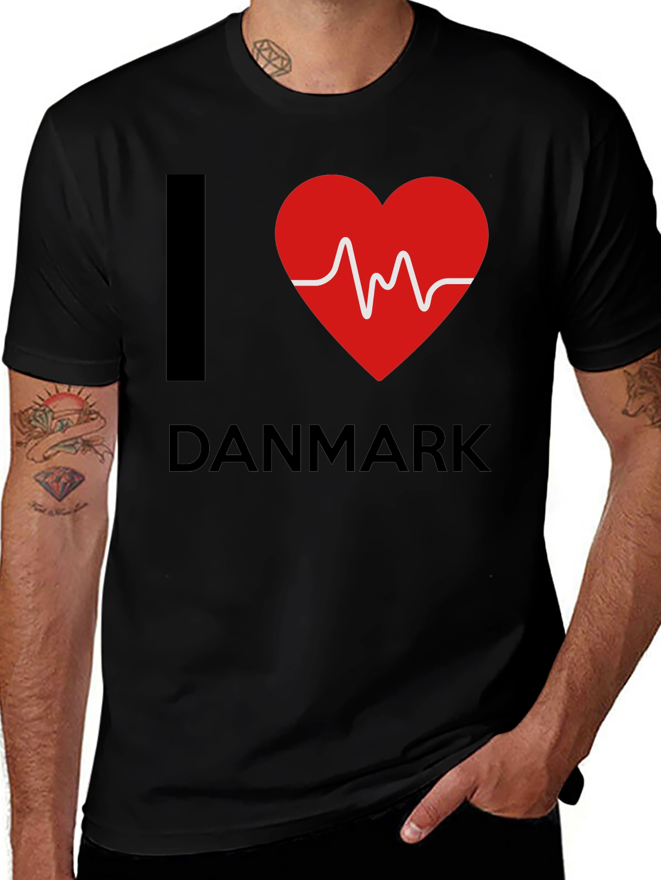 I Heart Denmark T-Shirt: Mens Black Graphic Tee